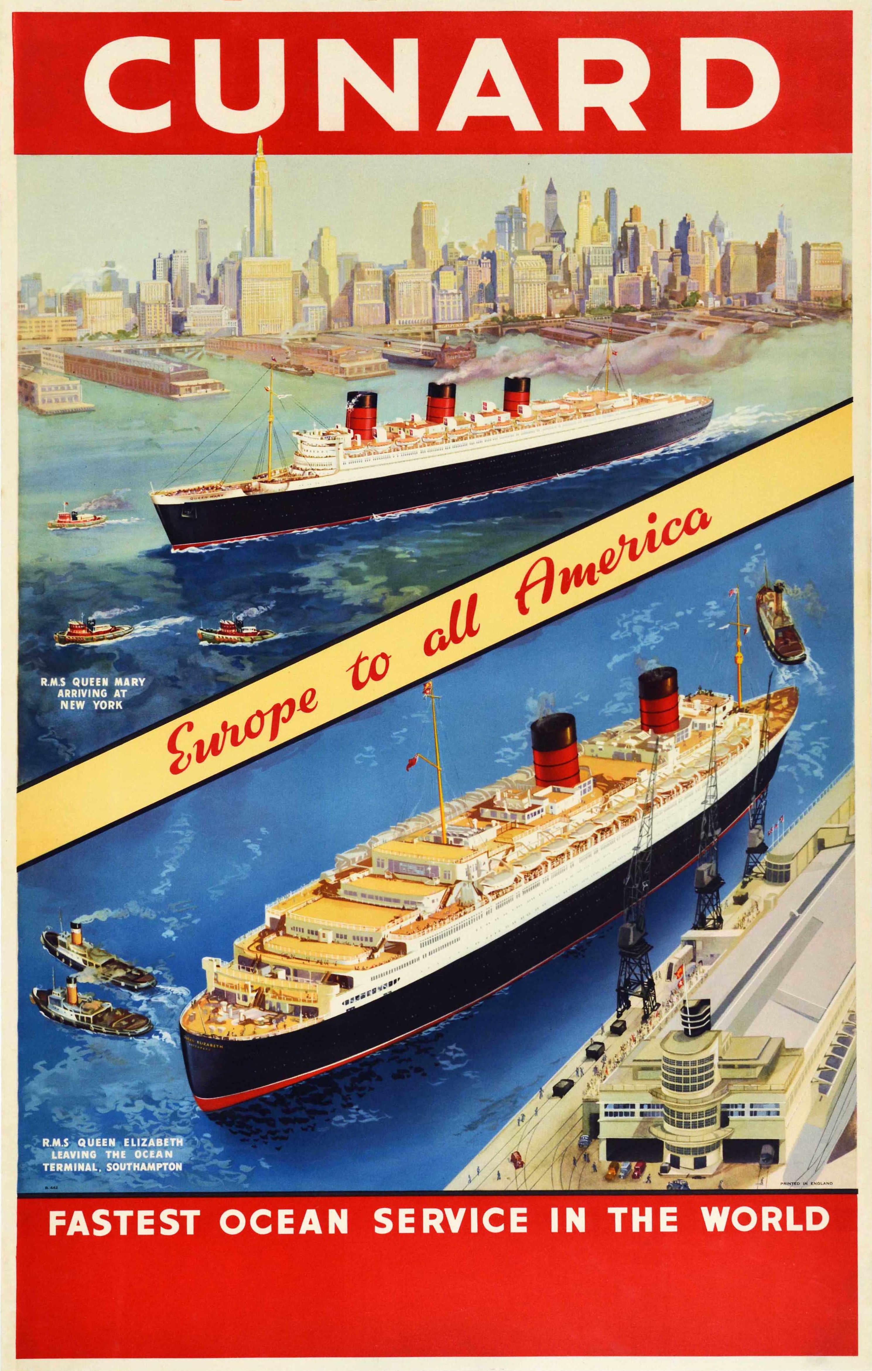 Unknown Print - Original Vintage Travel Advertising Poster Cunard Europe America New York Cruise