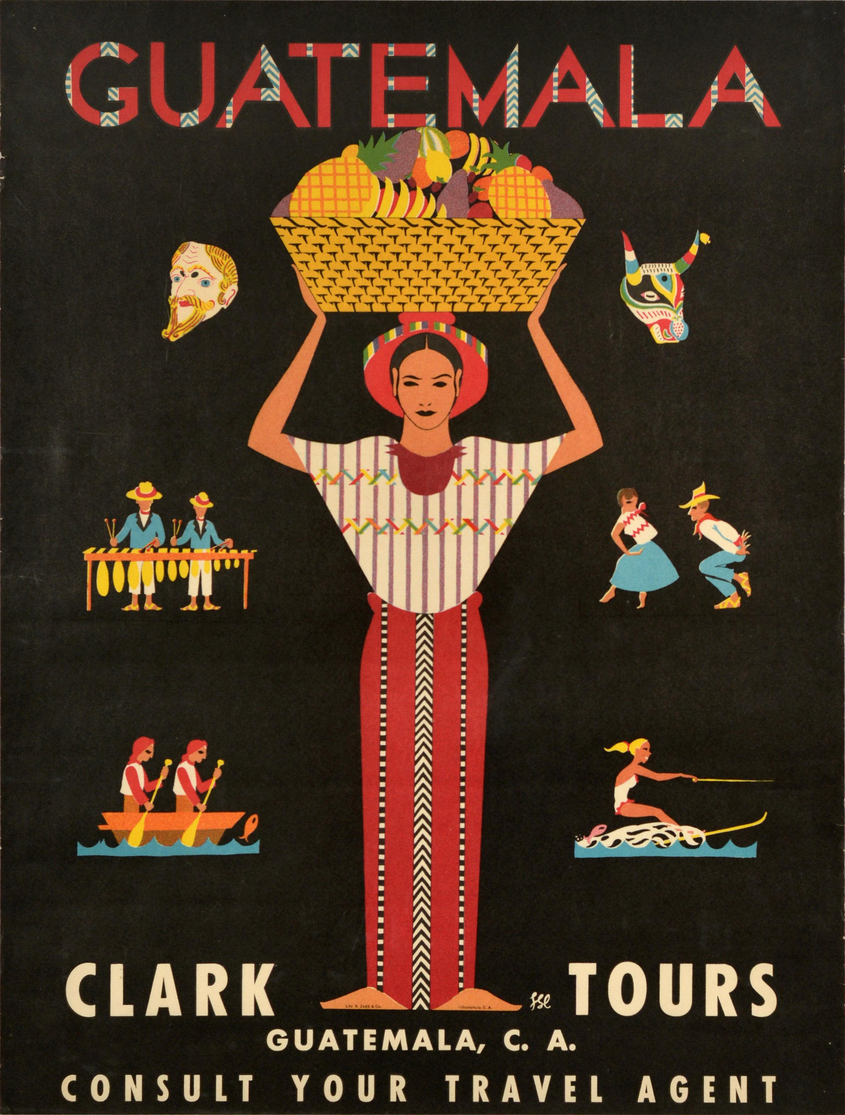 Print Unknown - Affiche publicitaire originale de voyage Guatemala Clark Tours du milieu du siècle dernier