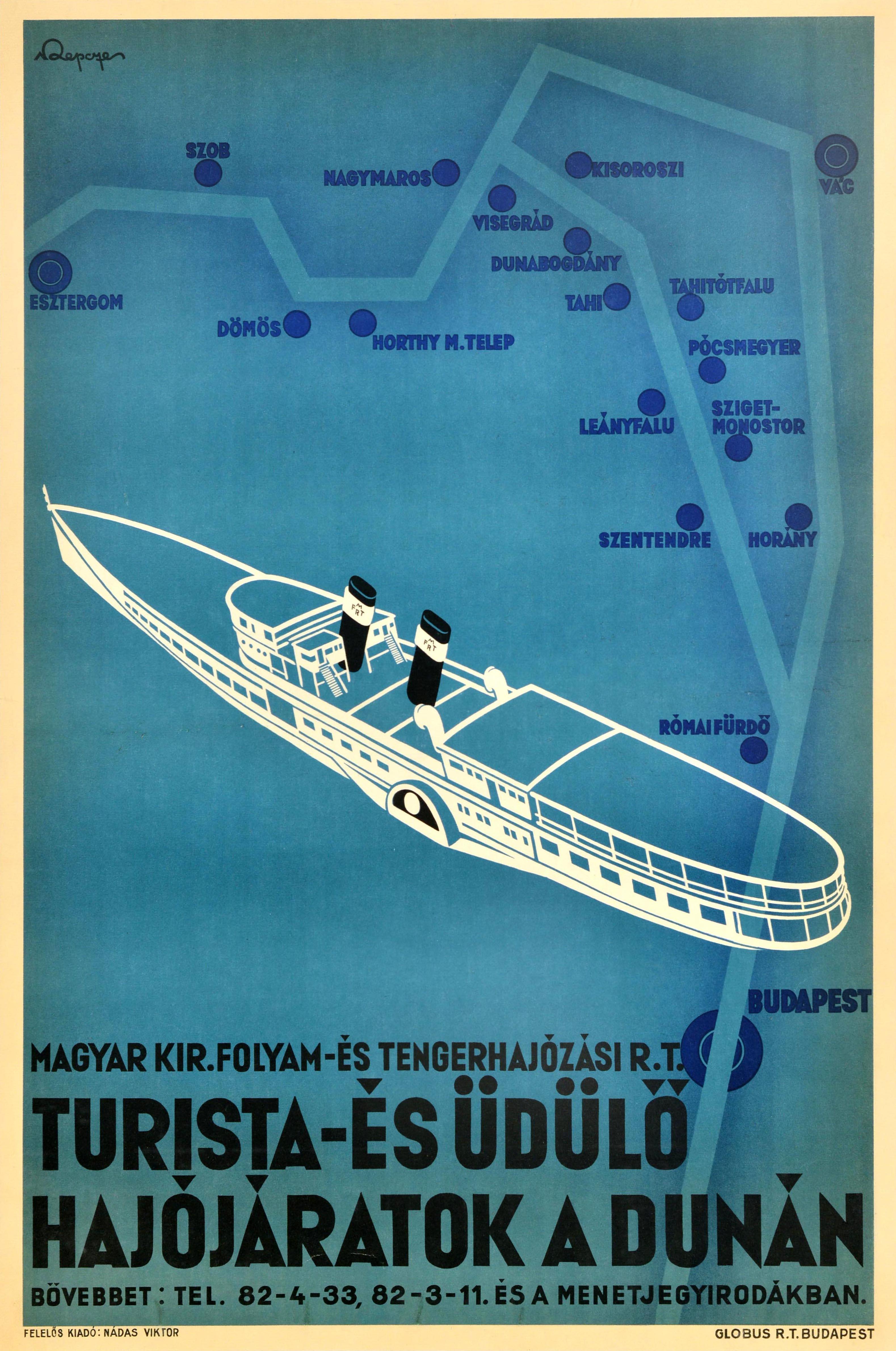 Print de Unknown - Original Vintage Cartel Publicitario de Viajes Hungría Danubio Cruceros Turísticos Magyar