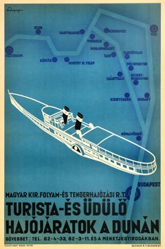 Original Vintage Travel Advertising Poster Hungary Danube Tourist Cruises Magyar