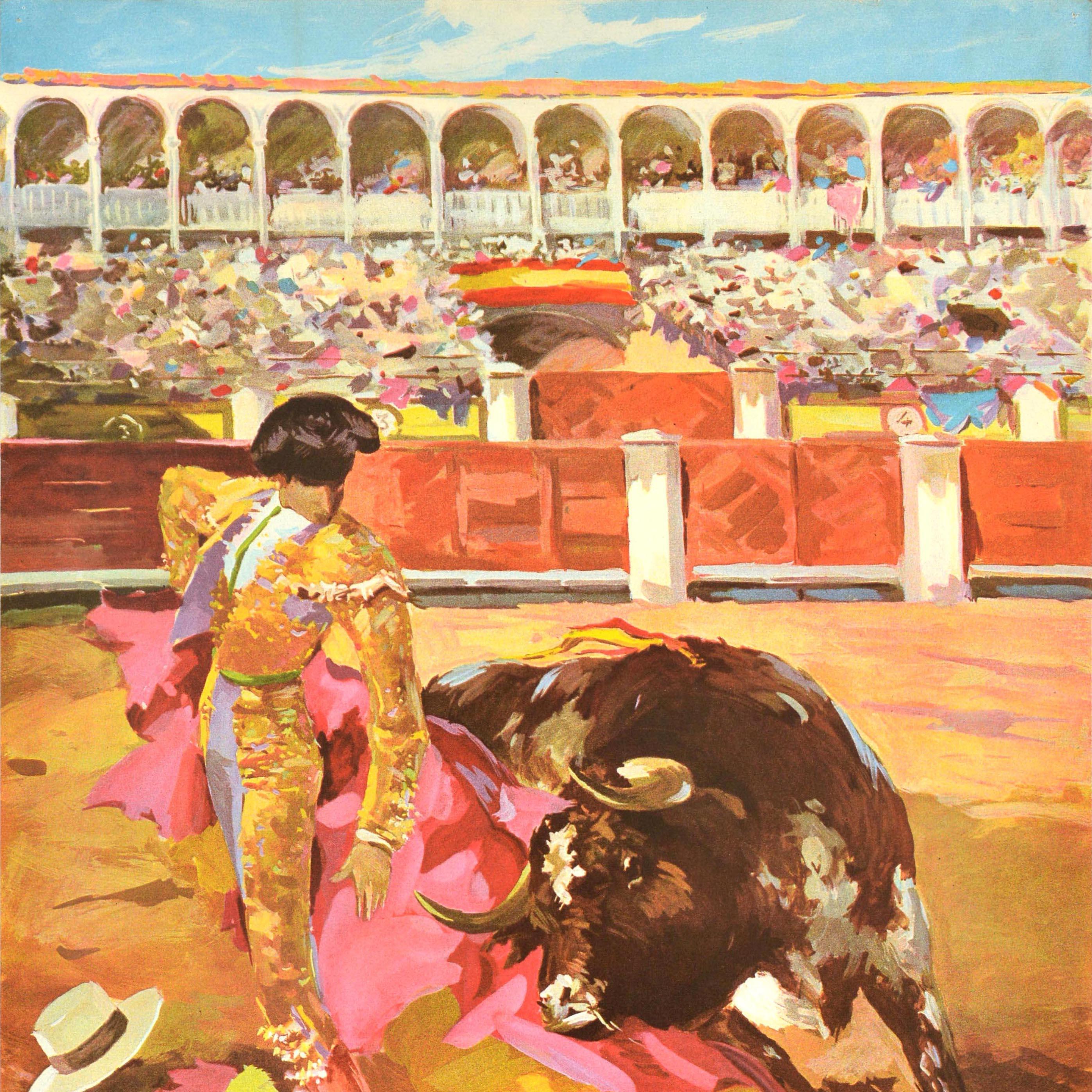 Poster pubblicitario originale d'epoca Iberia Air Lines della Spagna Corrida - Print Arancia di Unknown