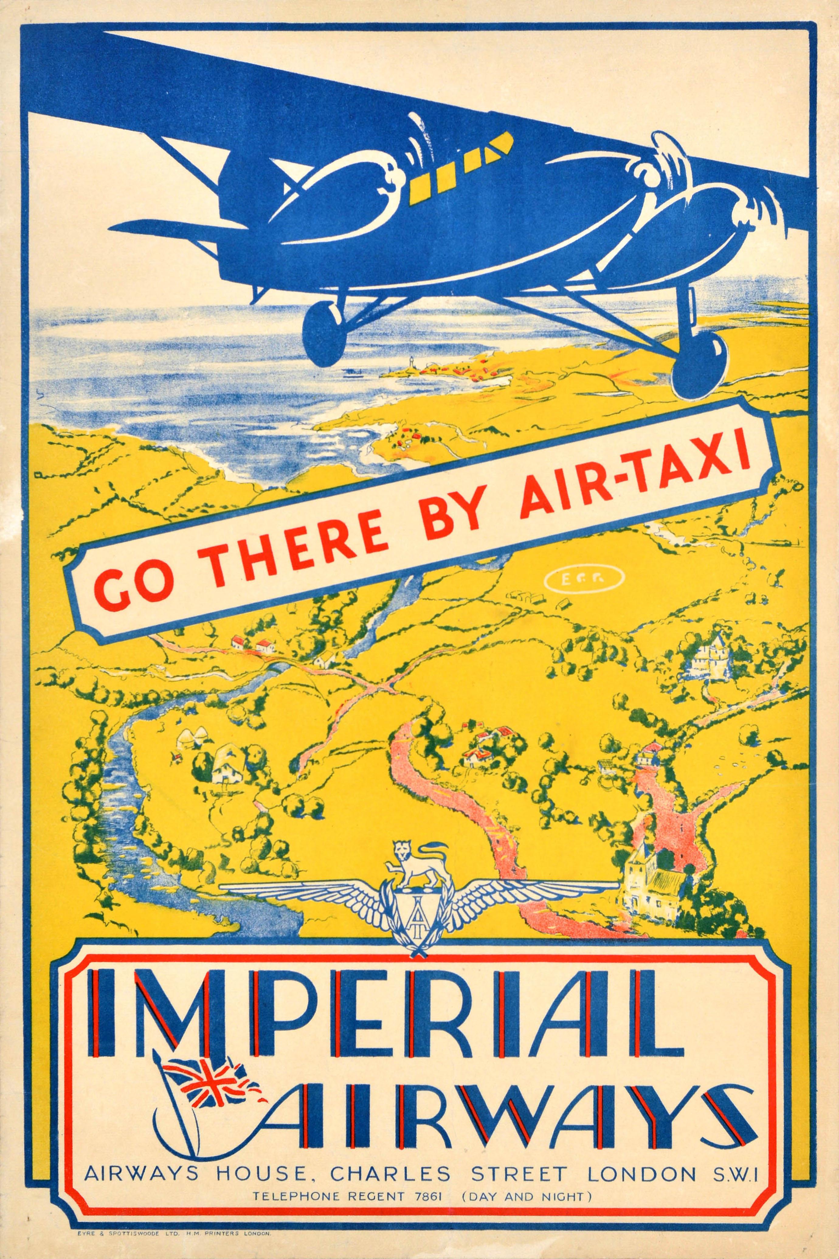 Affiche publicitaire originale de voyage Imperial Airways Air Taxi Design