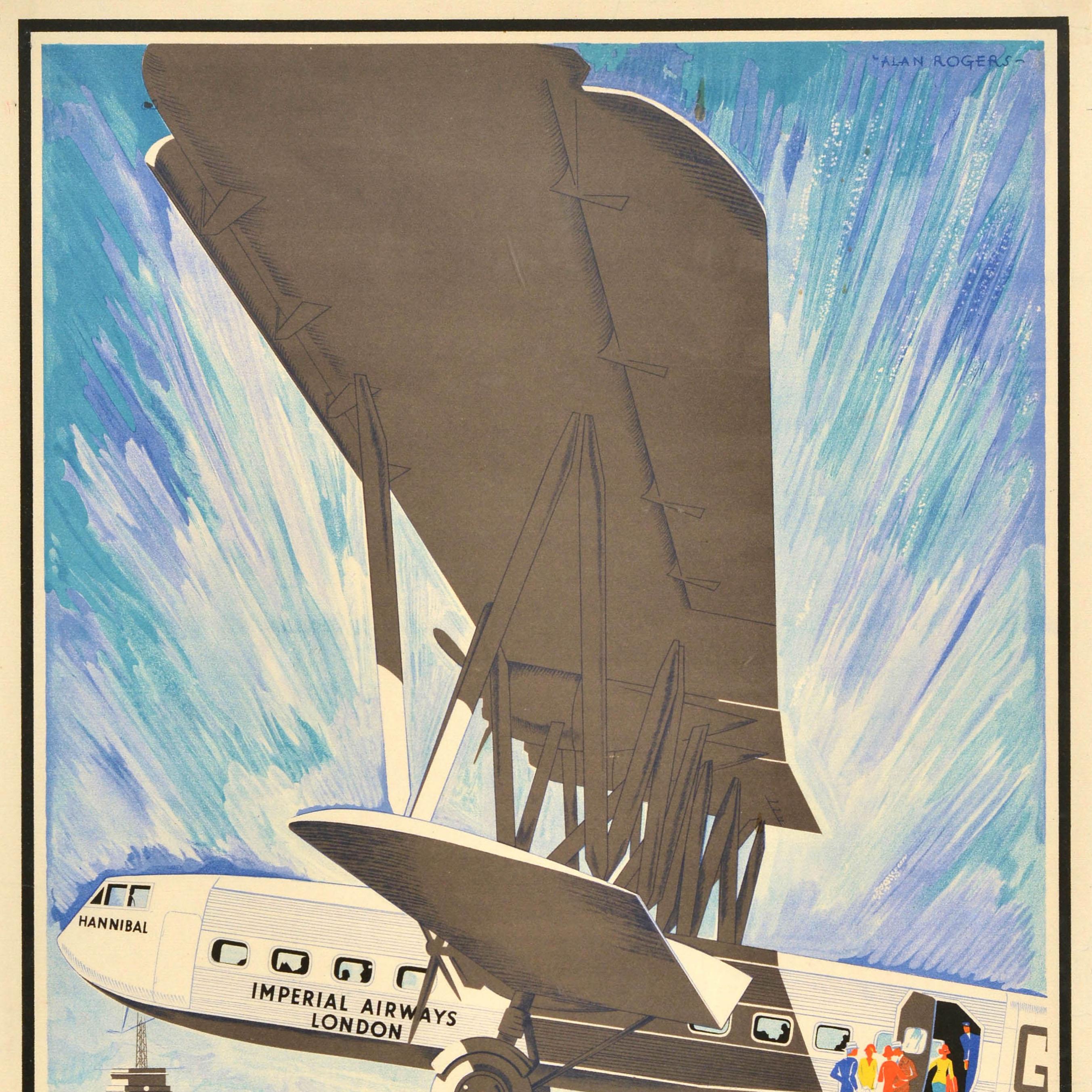 Original vintage travel advertising poster - Speed and Comfort The World's largest Air Liners Imperial Airways The British Air Line - featuring great artwork showing smartly dressed passengers chatting on the airfield with a lady boarding the