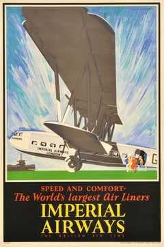 Original Vintage Travel Advertising Poster Imperial Airways Largest Air Liners