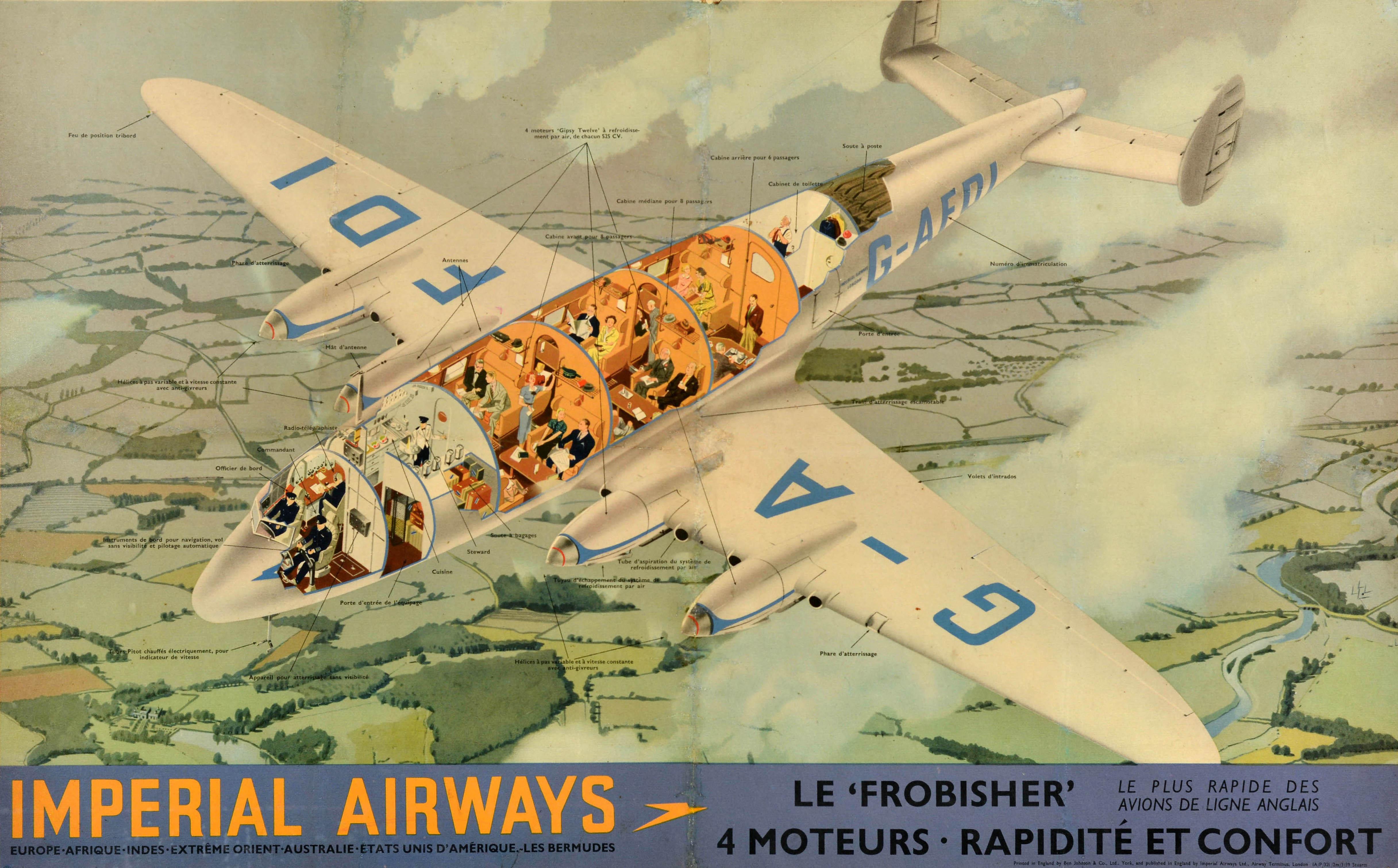 Original Vintage Travel Advertising Poster Imperial Airways Le Frobisher Design - Print by Unknown