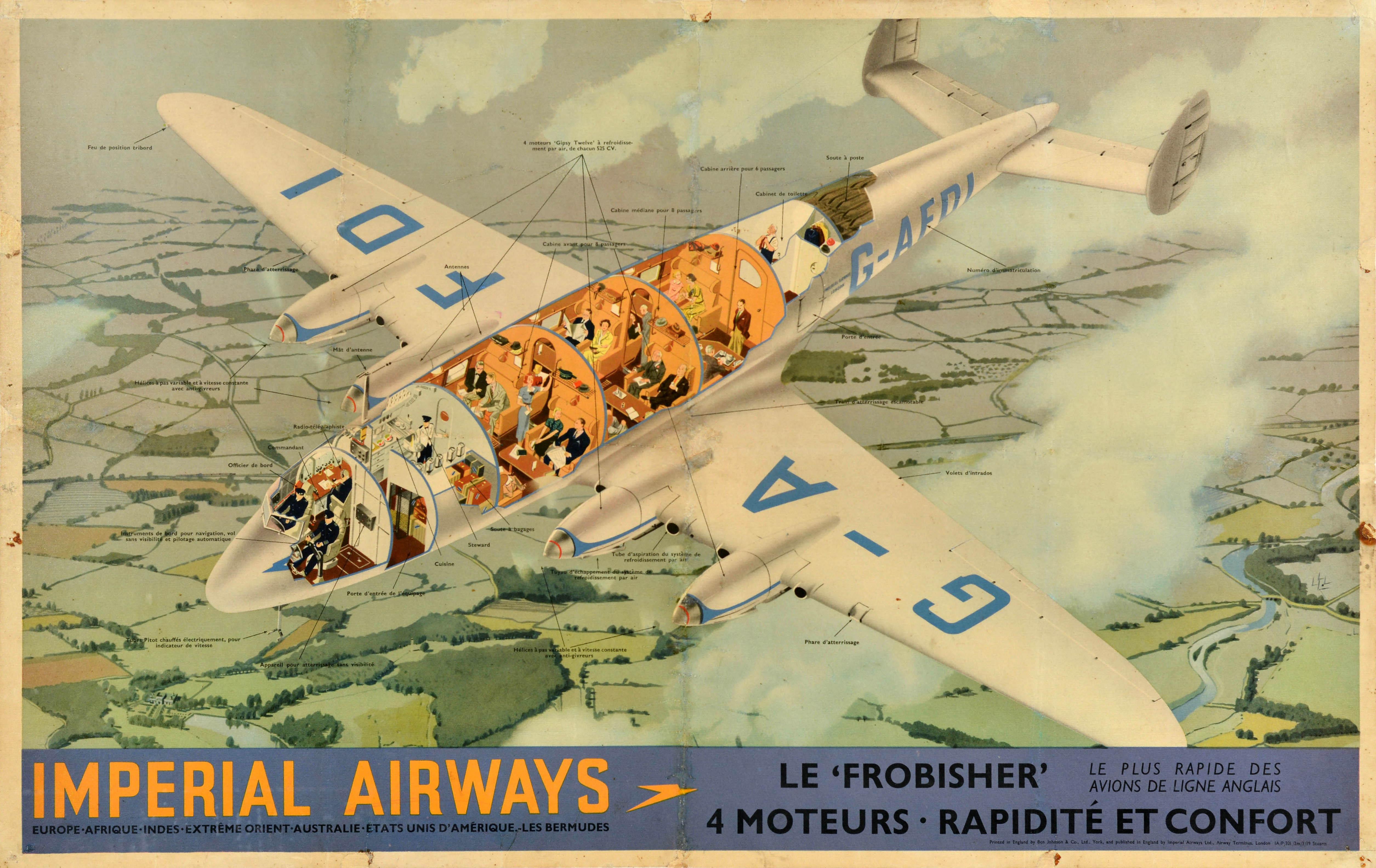Unknown Print - Original Vintage Travel Advertising Poster Imperial Airways Le Frobisher Design