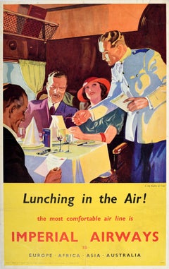Original-Vintage-Reise-Werbeplakat Imperial Airways, Lunching In The Air