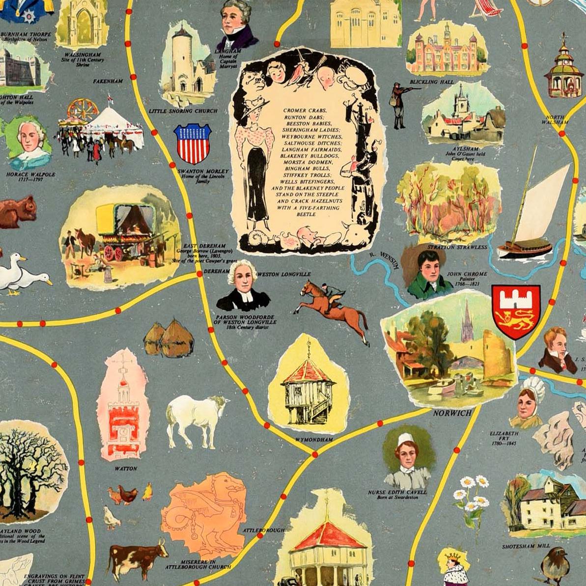 Poster pubblicitario d'epoca originale Mappa di Norfolk British Railways UK - Print di Unknown