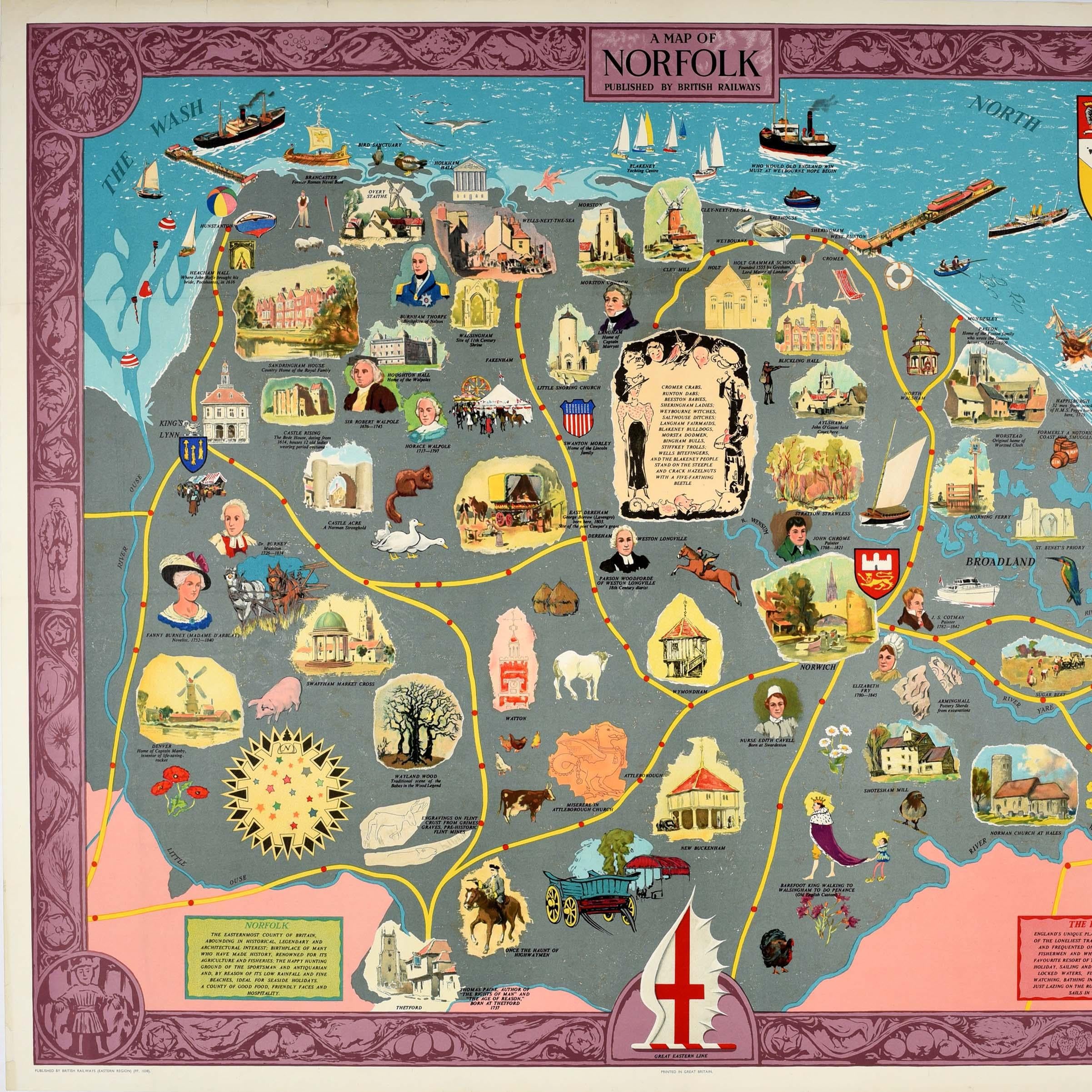 Poster pubblicitario d'epoca originale Mappa di Norfolk British Railways UK - Print Grigio di Unknown