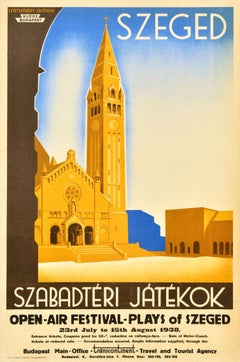 Original Vintage Travel Advertising Poster Open Air Plays Szeged Hungary Theatre