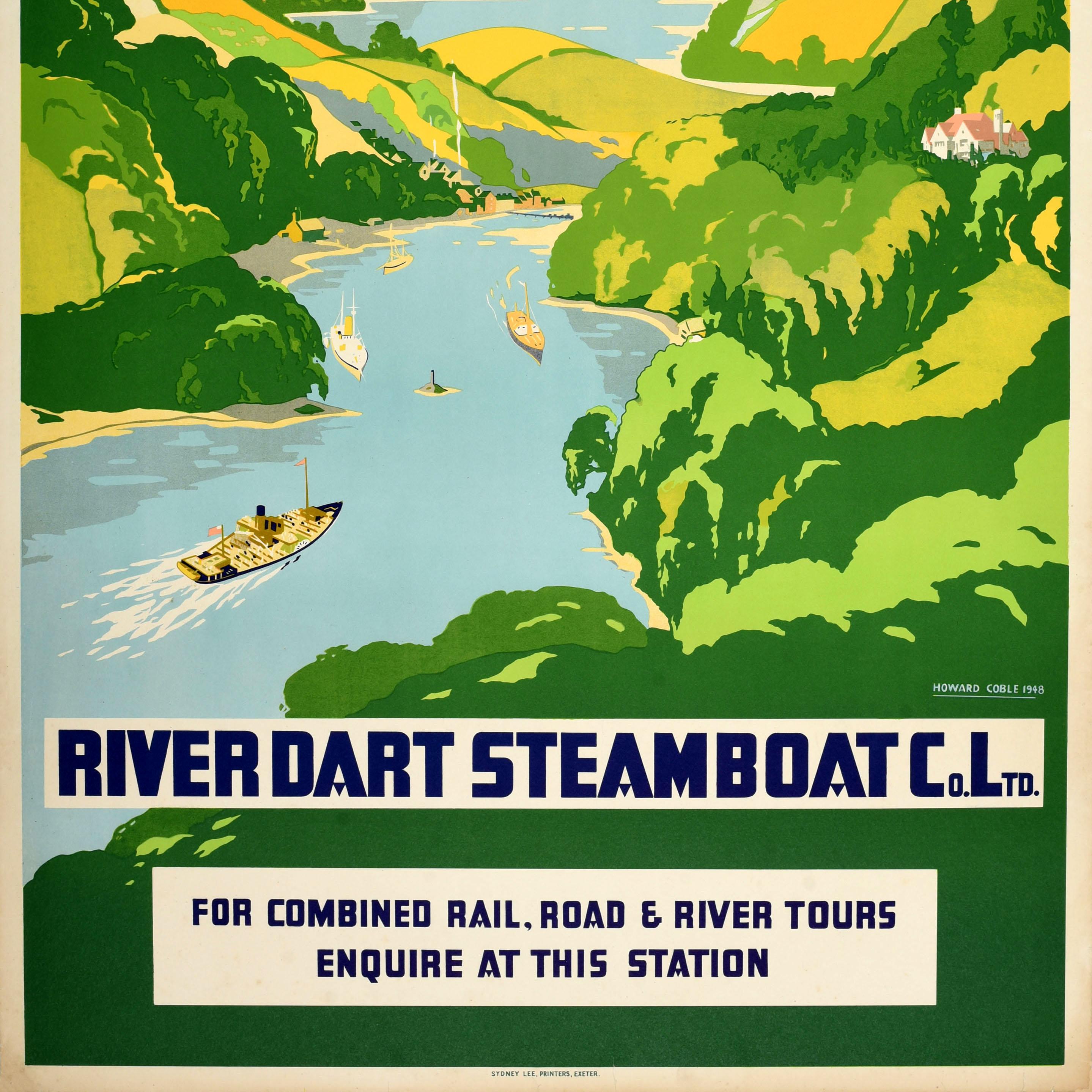 Original Vintage Travel Advertising Poster River Dart Steamboat Trip Devon UK 1