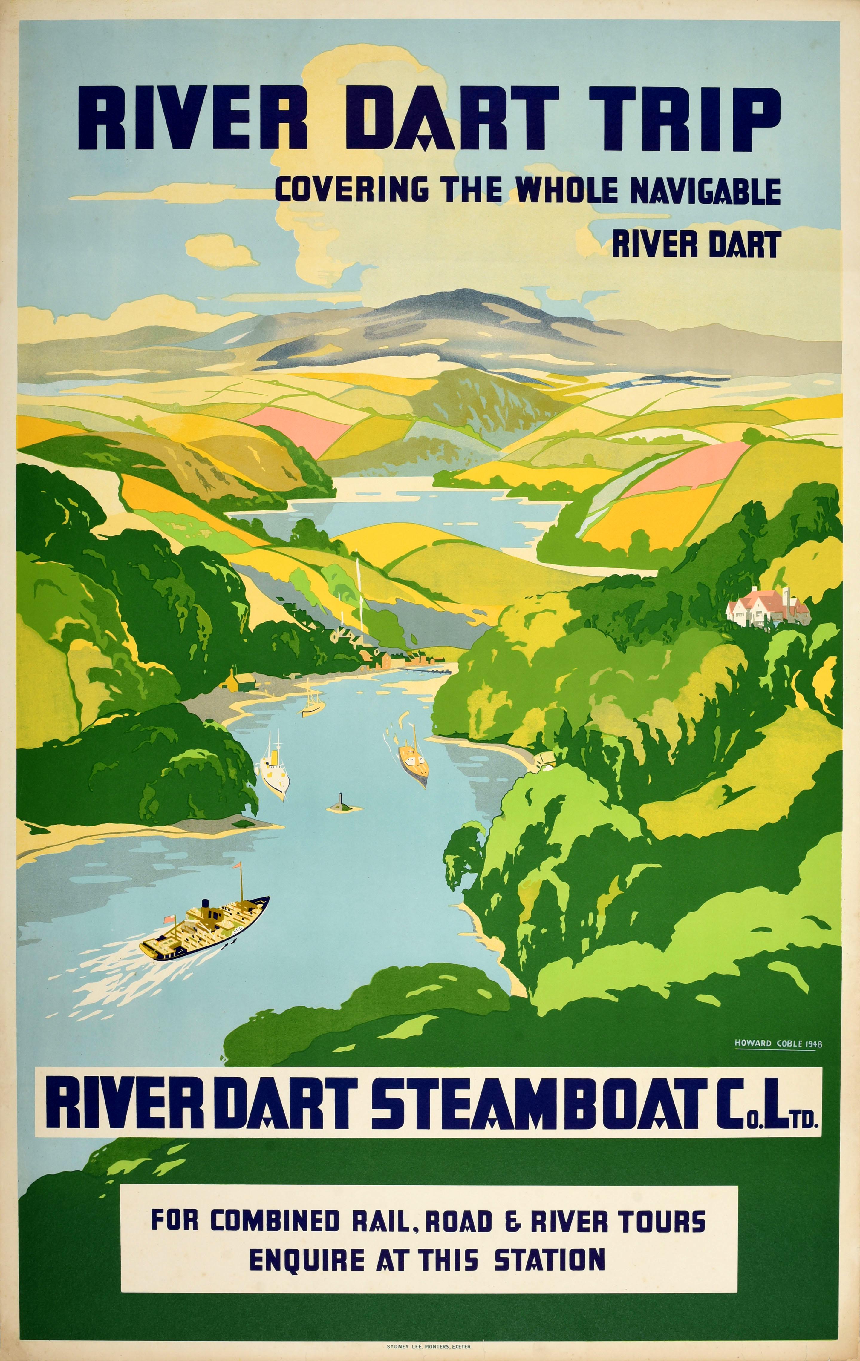 Unknown Print - Original Vintage Travel Advertising Poster River Dart Steamboat Trip Devon UK