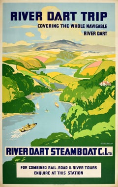 Original Vintage Travel Advertising Poster River Dart Steamboat Trip Devon UK