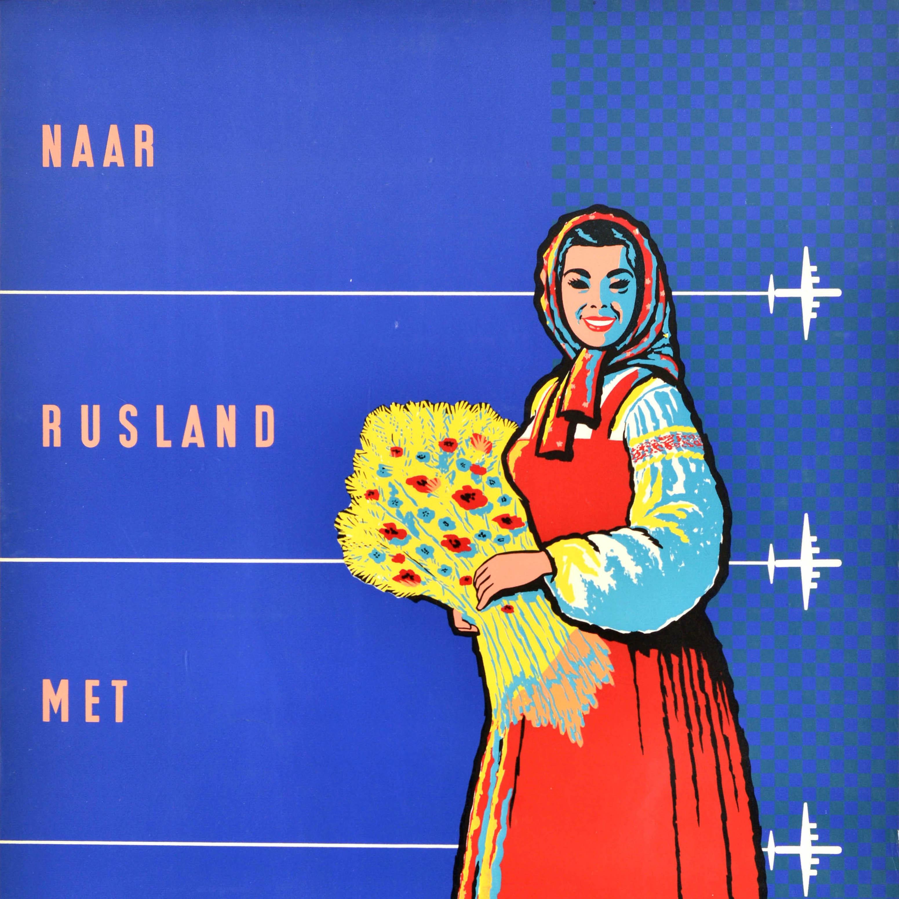 Original Vintage Cartel Publicitario de Viajes Rusia Sabena Airlines Bélgica URSS - Print Azul de Unknown