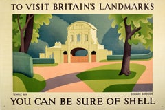 Affiche publicitaire vintage originale de voyage Shell British Landmarks London Temple