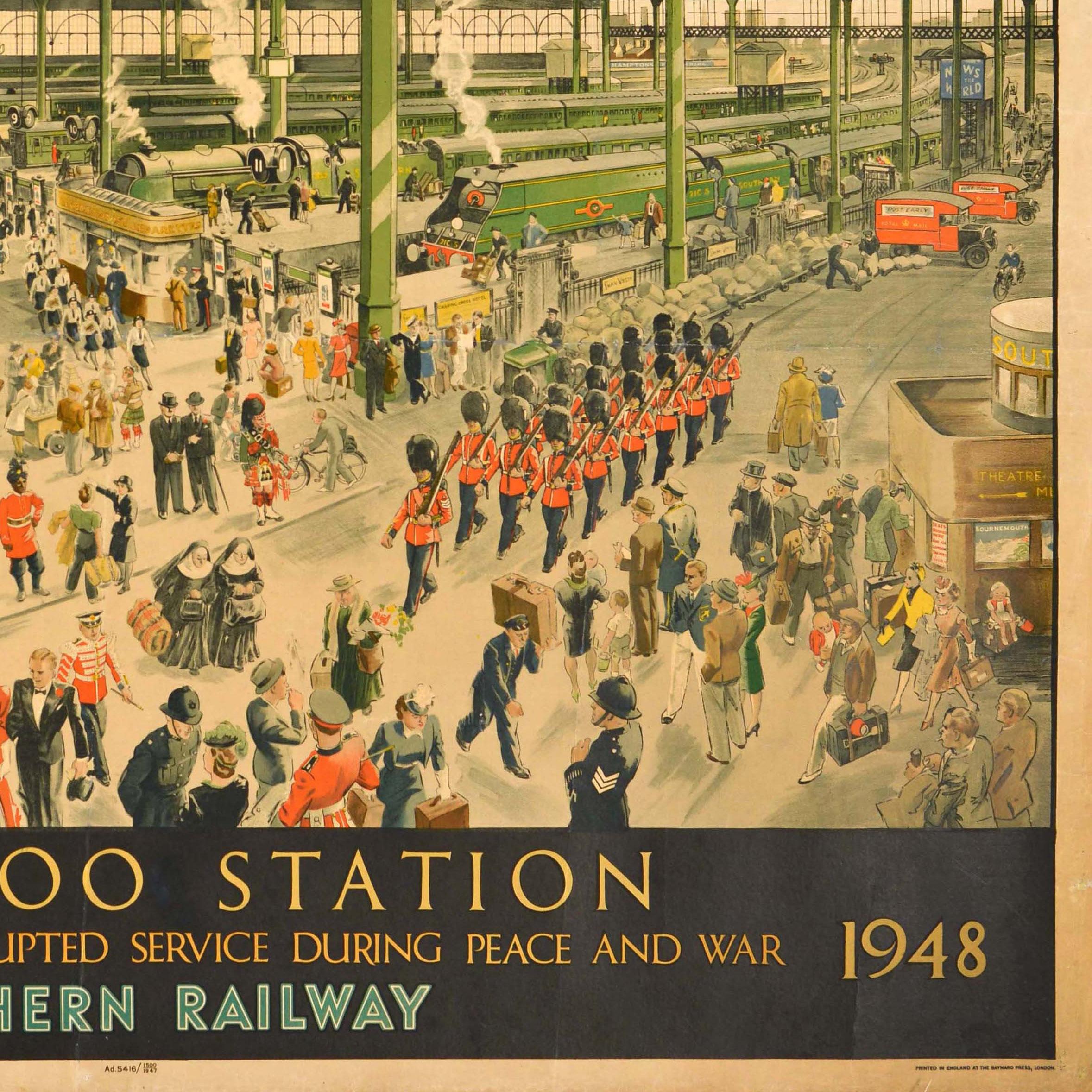 Original Vintage Travel Advertising Poster Waterloo Station Southern Railway  For Sale 3