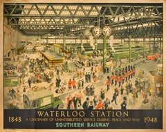 Affiche publicitaire originale de voyage Waterloo Station Southern Railway 