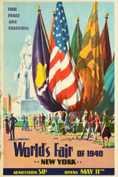 Poster pubblicitario di viaggio originale d'epoca World Fair 1940 New York Washington
