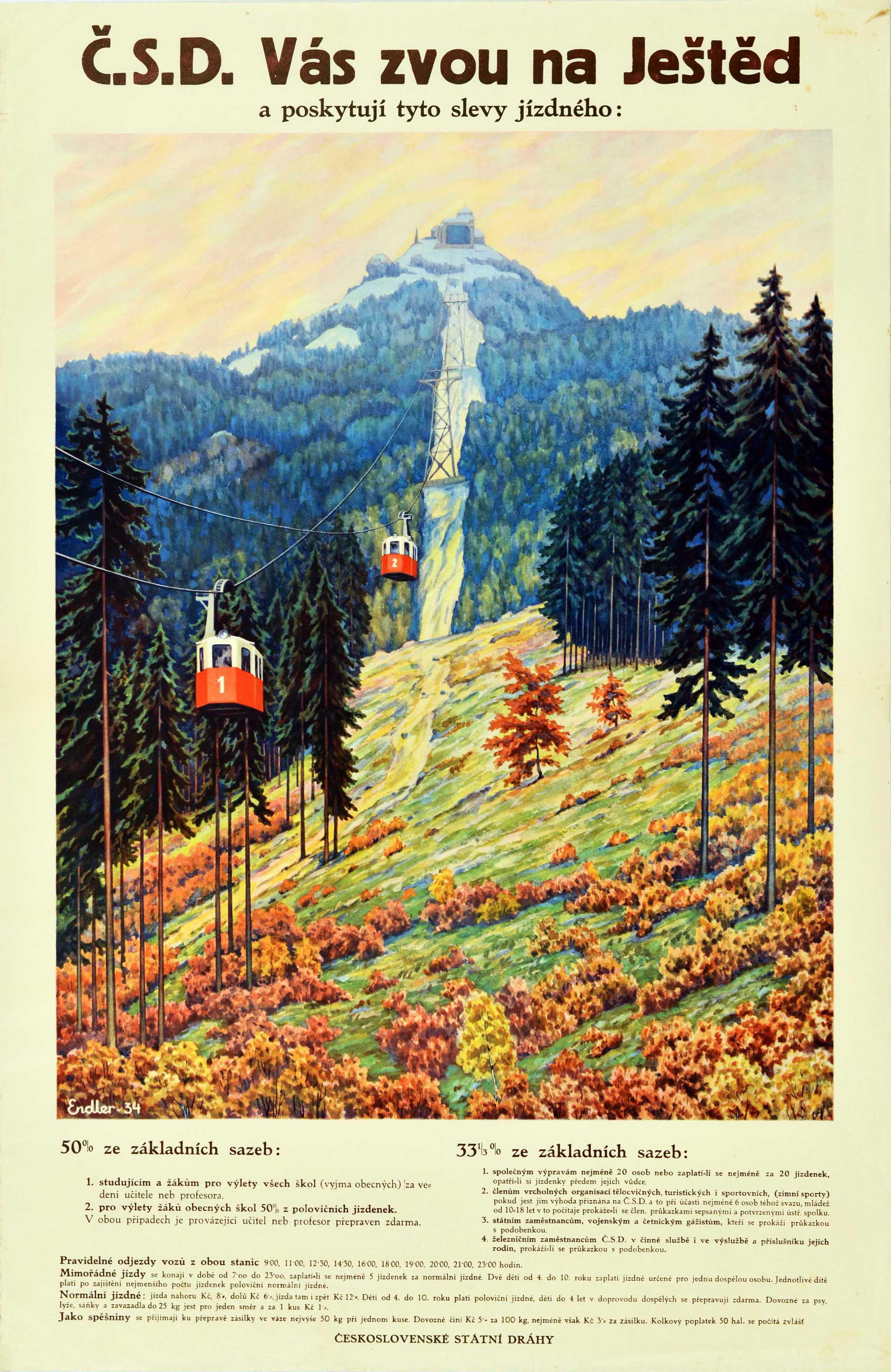 Unknown Print – Original-Vintage-Reiseplakat CSD Tschechoslowakei Staatliche Eisenbahnen Tschechisch