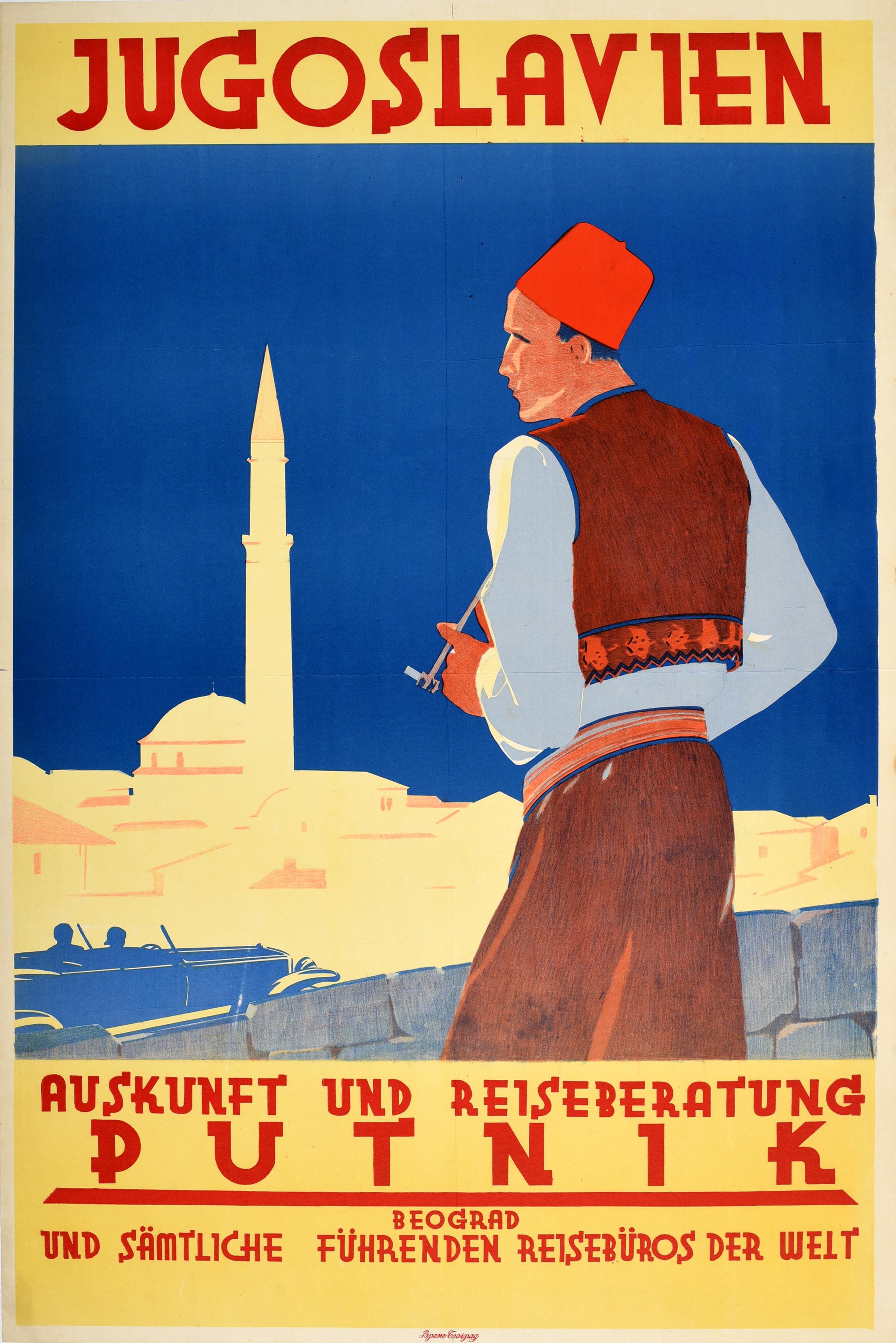 Unknown Print - Original Vintage Travel Poster Advertising Putnik Yugoslavia Belgrade Art Deco