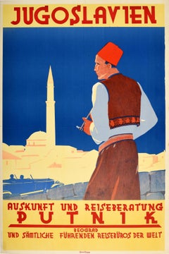Original Vintage Travel Poster Advertising Putnik Yugoslavia Belgrade Art Deco