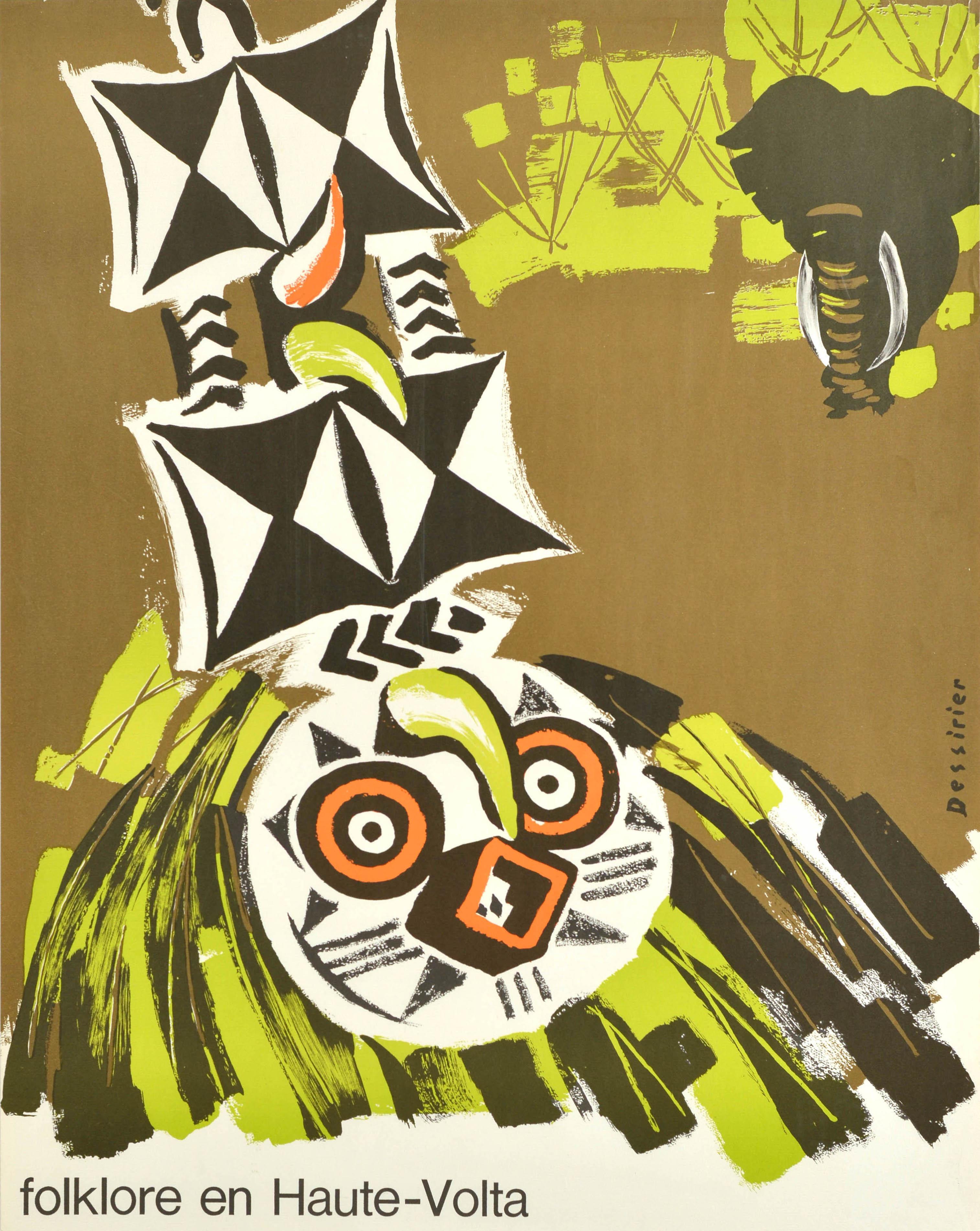 Poster di viaggio originale d'epoca Air Afrique Alto Volta Burkina Faso Africa Arte - Print Marrone di Unknown