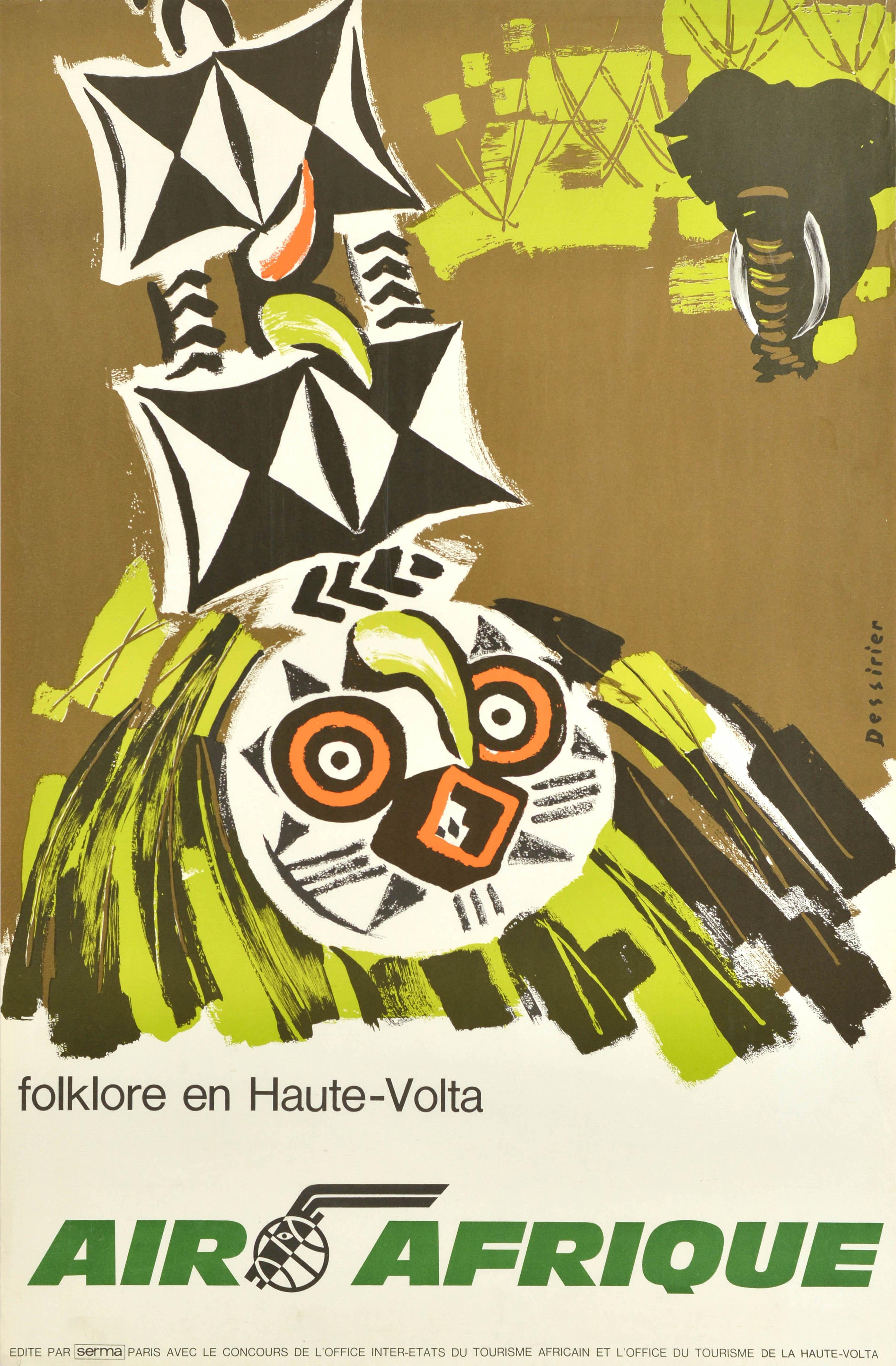 Unknown Print - Original Vintage Travel Poster Air Afrique Upper Volta Burkina Faso Africa Art