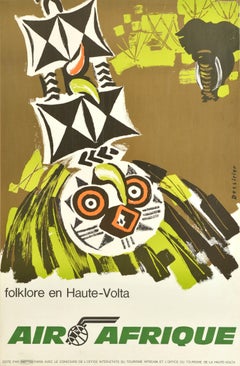 Original Vintage Travel Poster Air Afrique Upper Volta Burkina Faso Africa Art