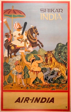 Original Vintage Travel Poster Air India Shikar Hunting Maharaja Horse Design 