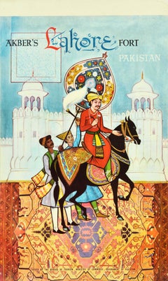 Original Vintage Travel Poster Akbers Fort Lahore Pakistan Punjab Mughal Empire