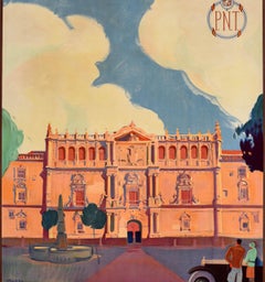 Original Vintage Travel Poster Alcala University Madrid Spain PNT Art Deco