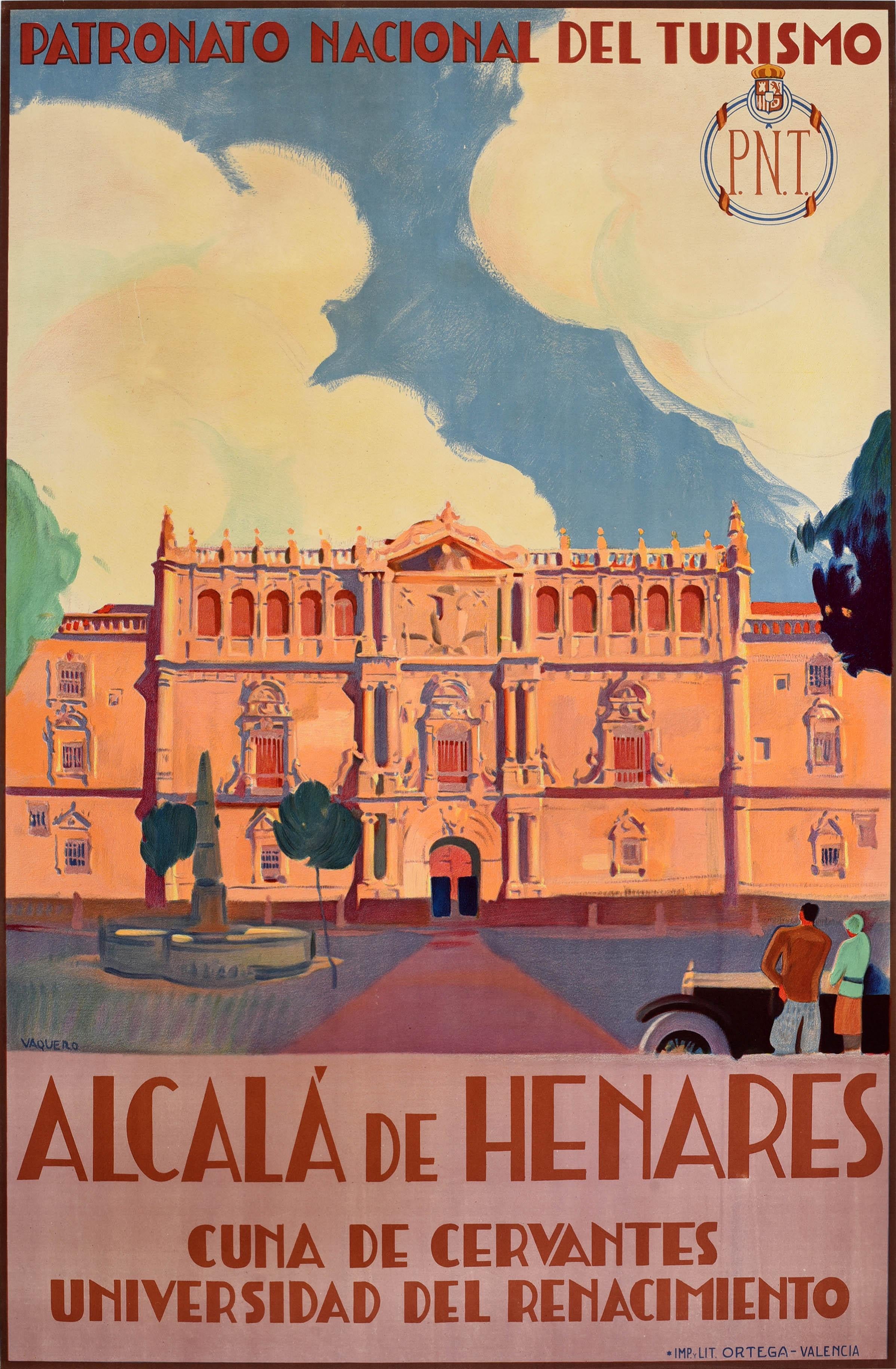Unknown Print – Original-Vintage-Reiseplakat Alcala University Madrid, Spanien, PNT, Art déco 