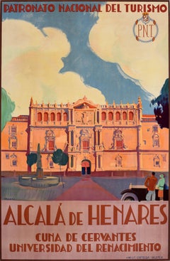 Original Vintage Travel Poster Alcala University Madrid Spain PNT Art Deco 