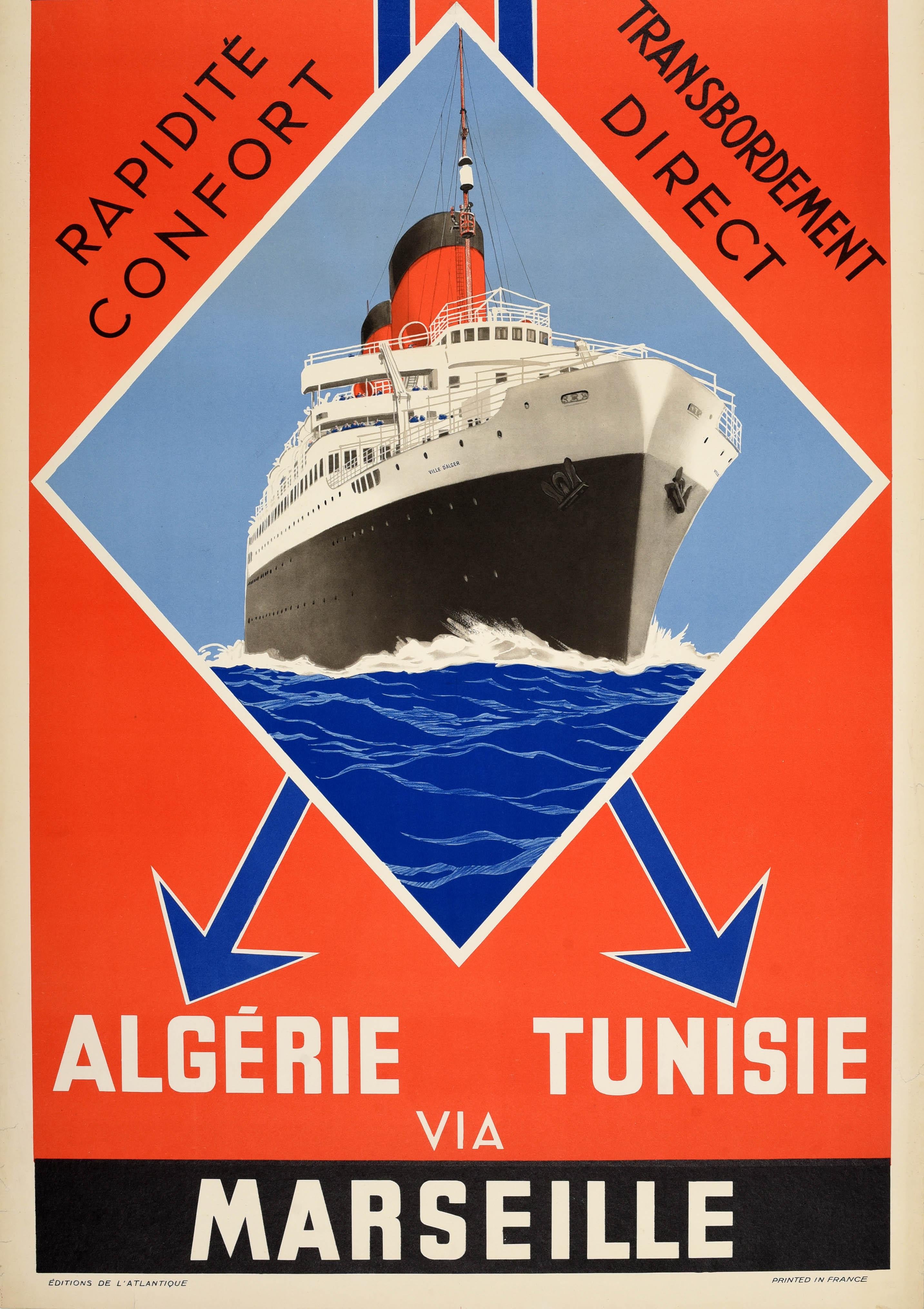 Original Vintage Travel Poster Algeria Tunisia Cie Gle Transatlantique PLM Art For Sale 1