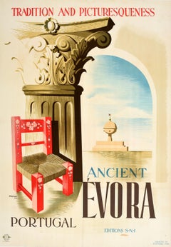 Original Vintage Travel Poster Ancient Evora Portugal Tradition Picturesqueness