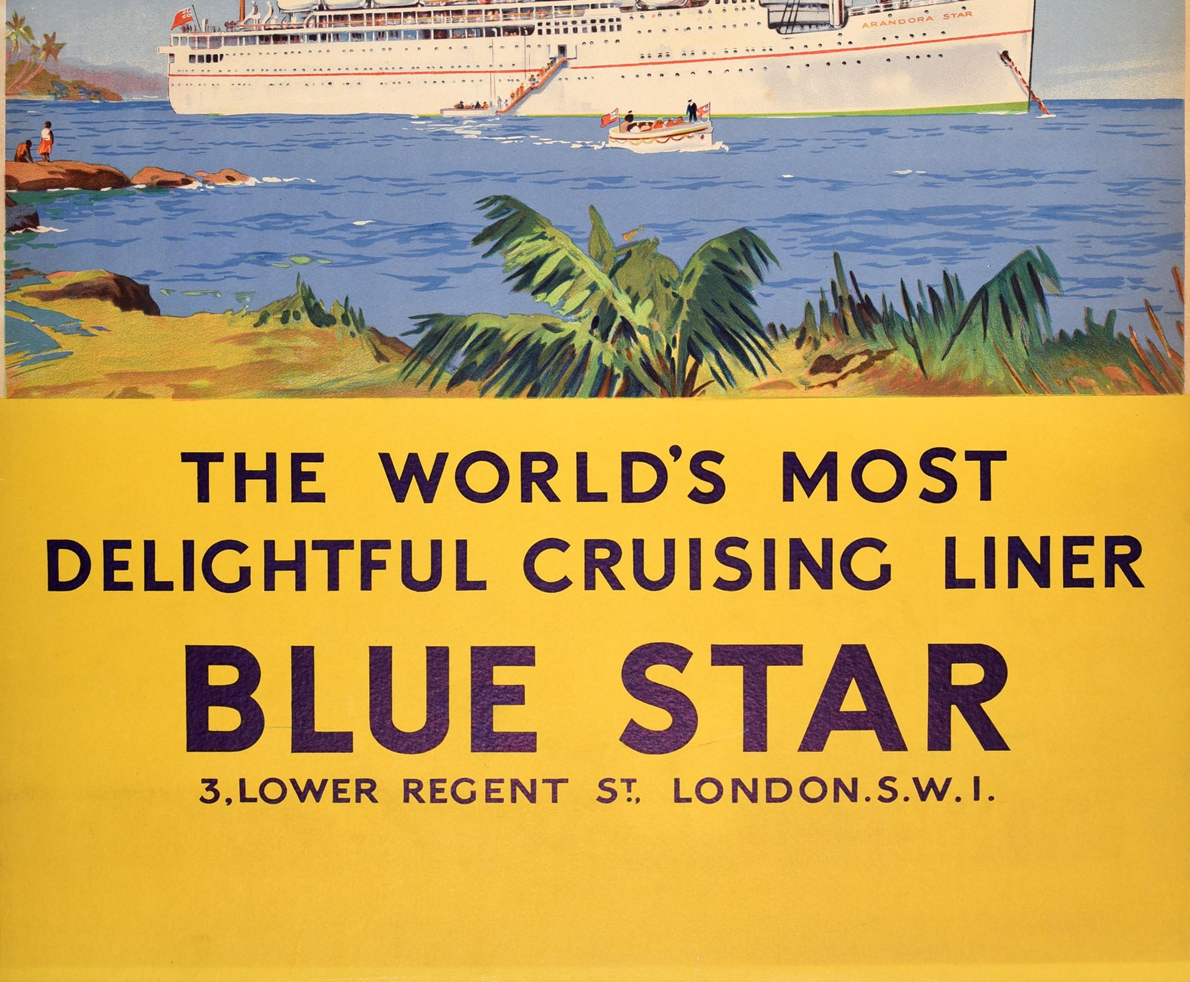 Poster di viaggio originale d'epoca Arandora Star, nave da crociera di lusso della Blue Star Line - Print Beige di Unknown
