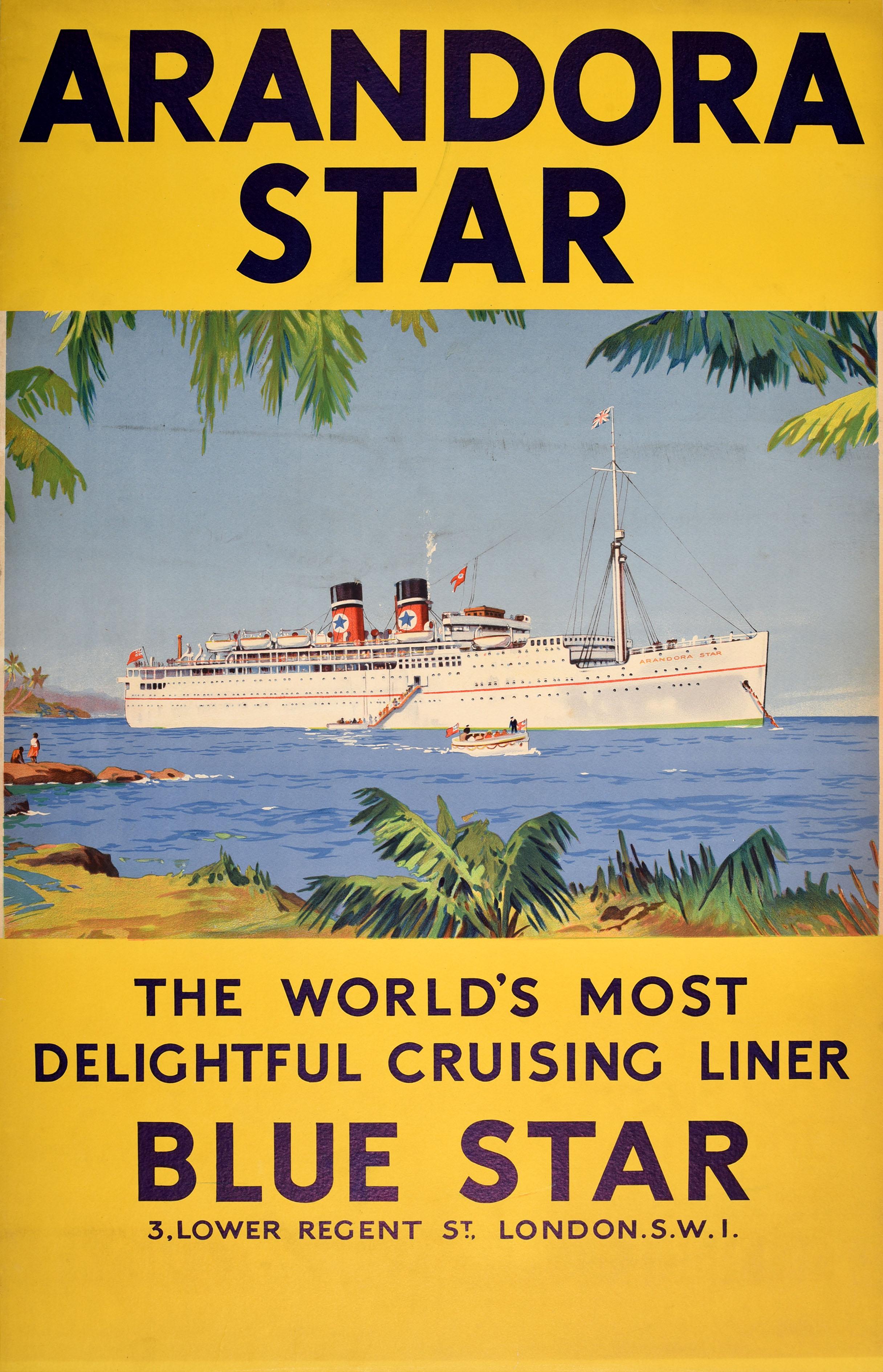 Print di Unknown - Poster di viaggio originale d'epoca Arandora Star, nave da crociera di lusso della Blue Star Line