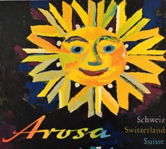 Original Vintage Travel Poster Arosa Switzerland Hausamann Sun Snowflake Resort