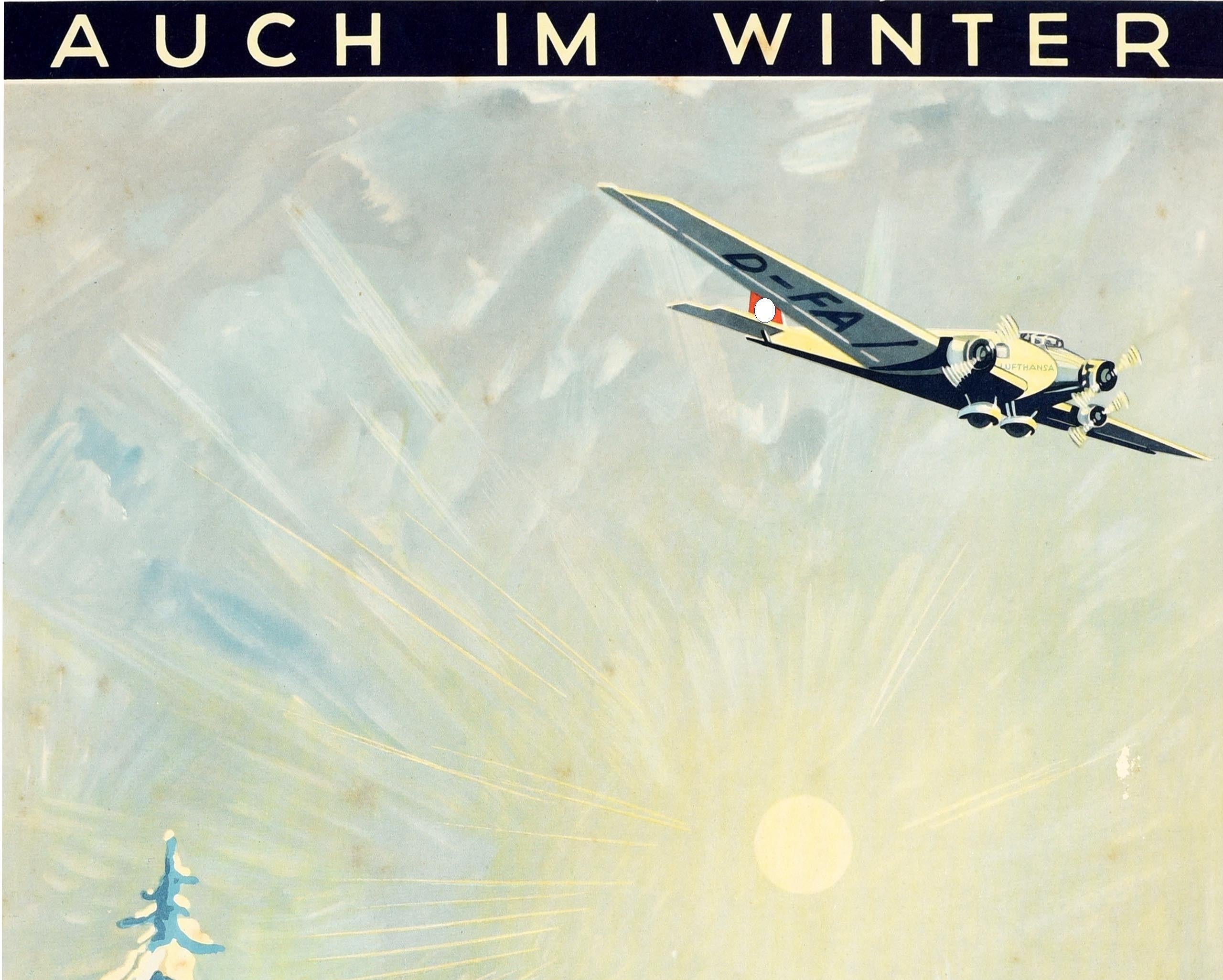 Original Vintage Travel Poster Auch Im Winter Deutsche Lufthansa Also In Winter - Print by Unknown