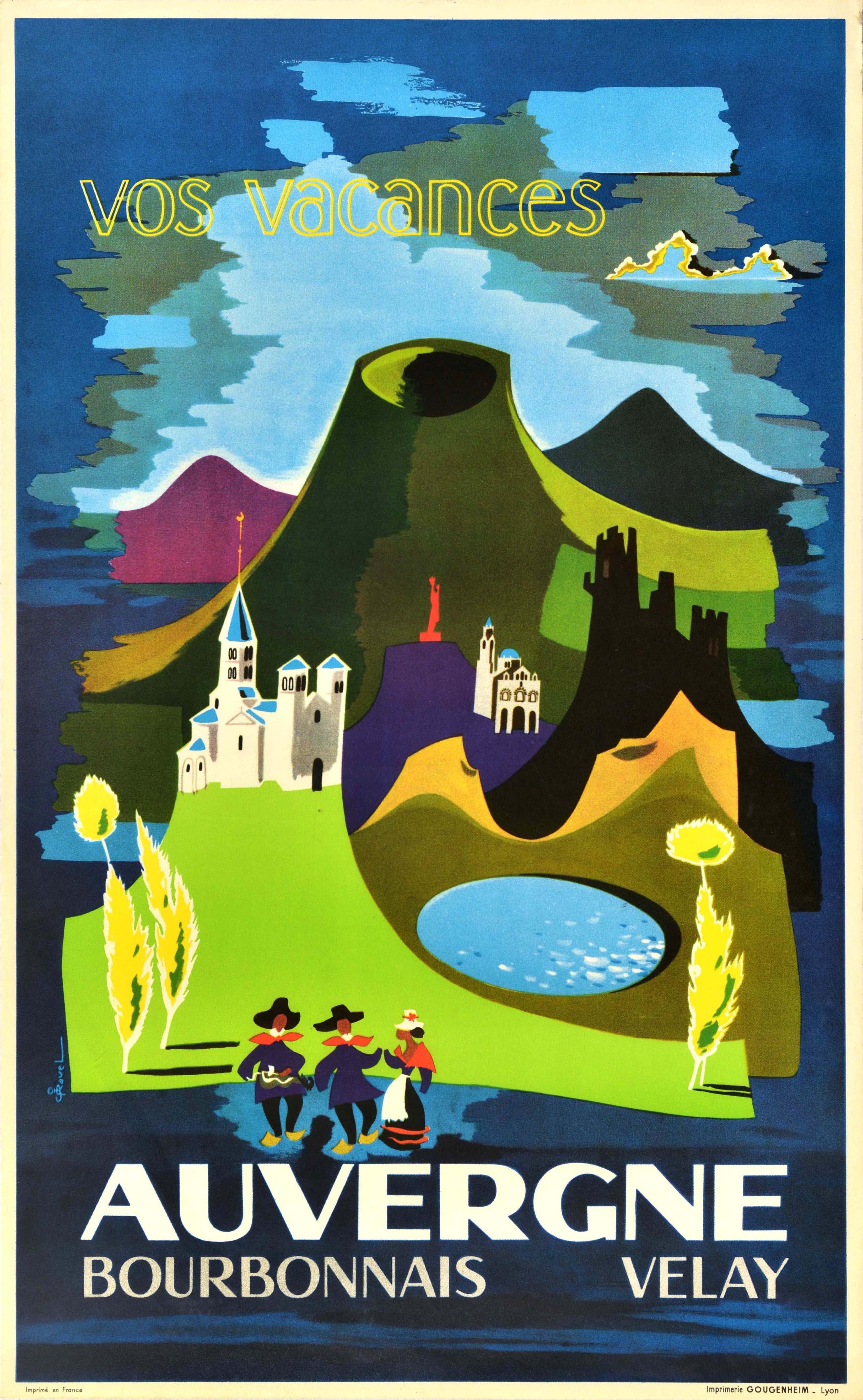 Unknown Print - Original Vintage Travel Poster Auvergne Bourbonnais Velay France Holiday Design
