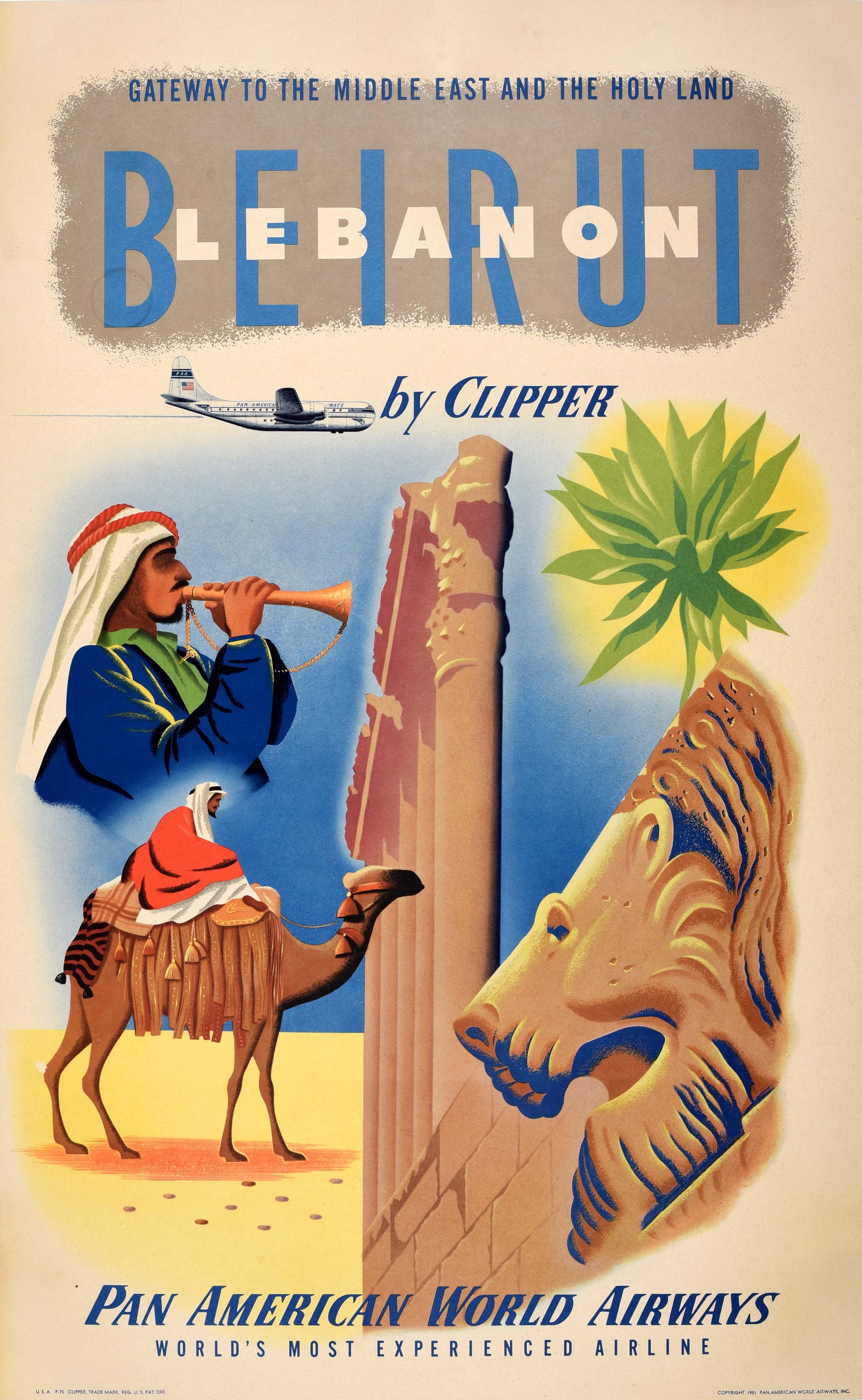 Unknown Print - Original Vintage Travel Poster Beirut Lebanon PanAm Airline Middle East Gateway