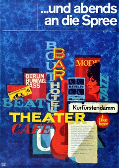 Original Retro Travel Poster Berlin River Spree Music Art Theatre Night Life