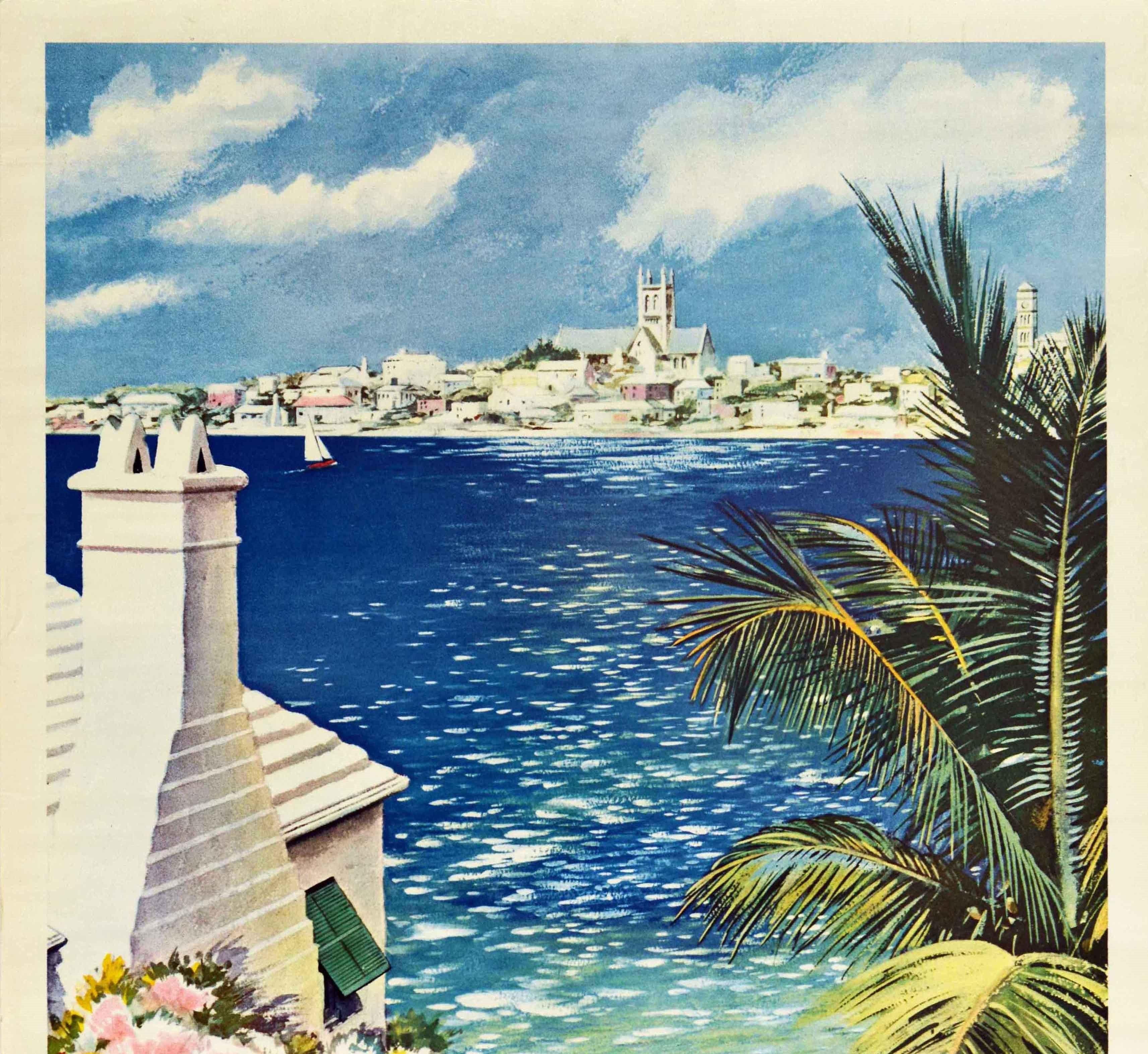 Original Vintage Travel Poster Bermuda Island Ocean View Sailing Beach Cycling - Print by Unknown