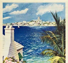 Original Vintage Travel Poster Bermuda Island Ocean View Sailing Beach Cycling