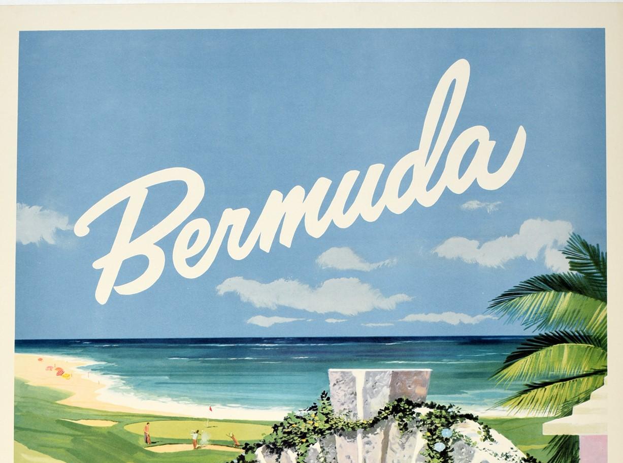 Original Vintage Travel Poster Bermuda Moongate Arch Golf Beach Horse Carriage - Print by Unknown