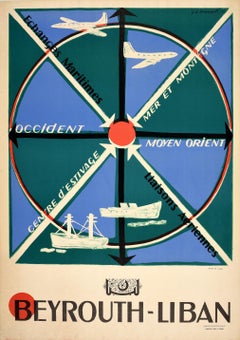 Affiche de voyage originale Beyrouth Liban Beyrouth Liban Moyen-Orient Design