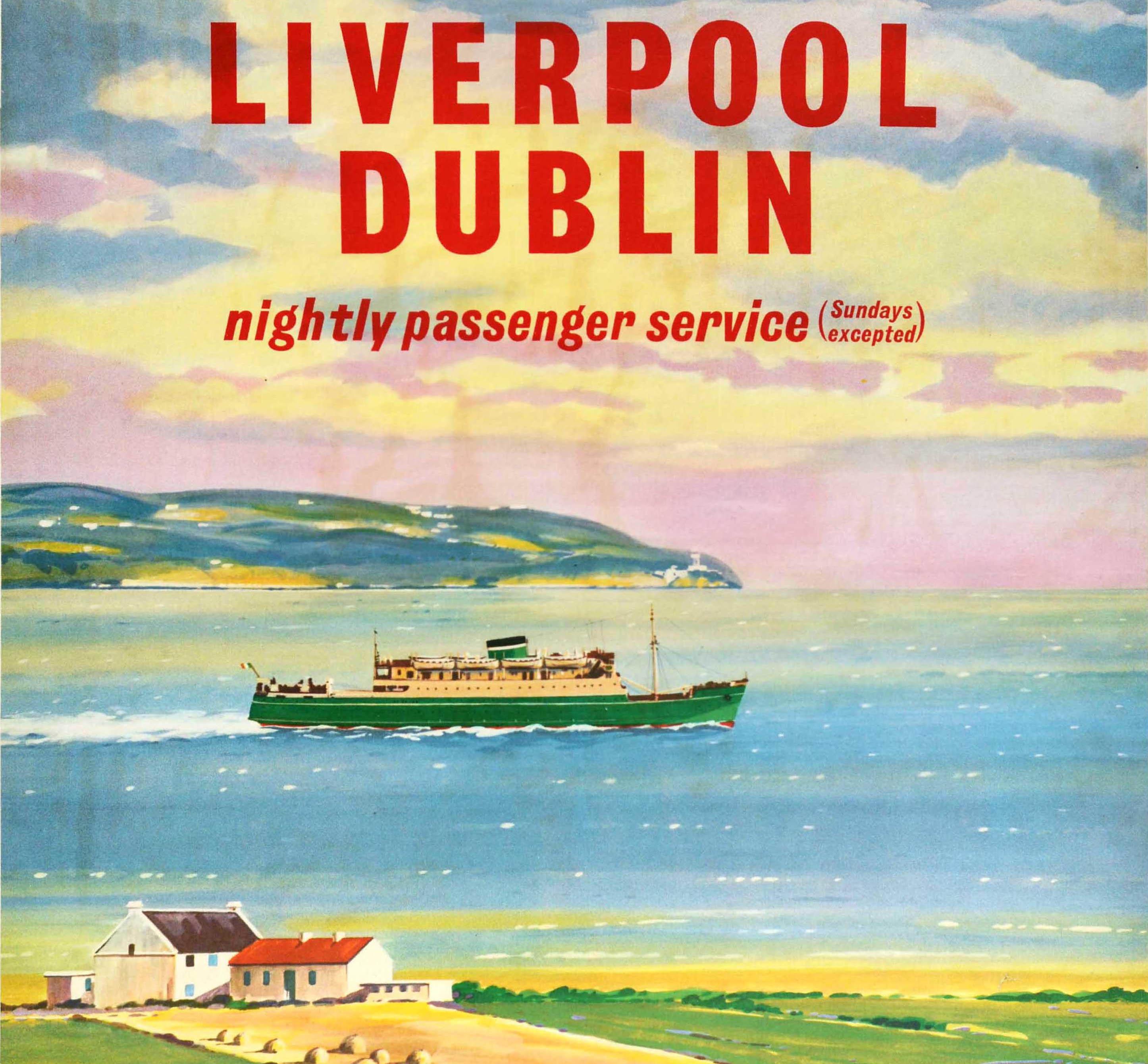 Original-Vintage-Reiseplakat B&I Line Liverpool Dublin Ferry, Mid-Century-Design – Print von Unknown