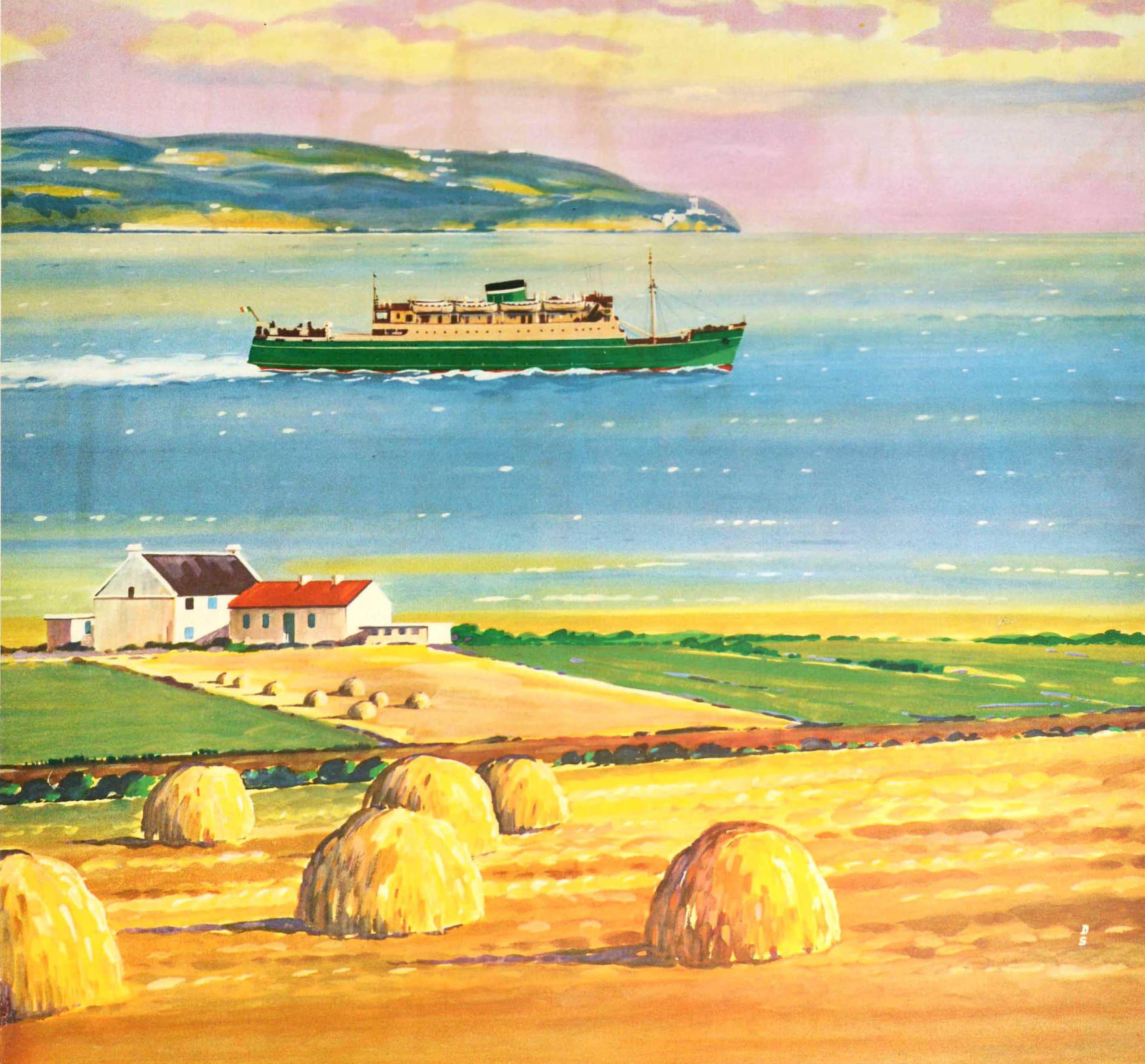 Original-Vintage-Reiseplakat B&I Line Liverpool Dublin Ferry, Mid-Century-Design 1