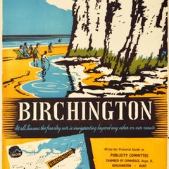 Original Vintage Travel Poster Birchington Kent Beach Sea Wall England Design