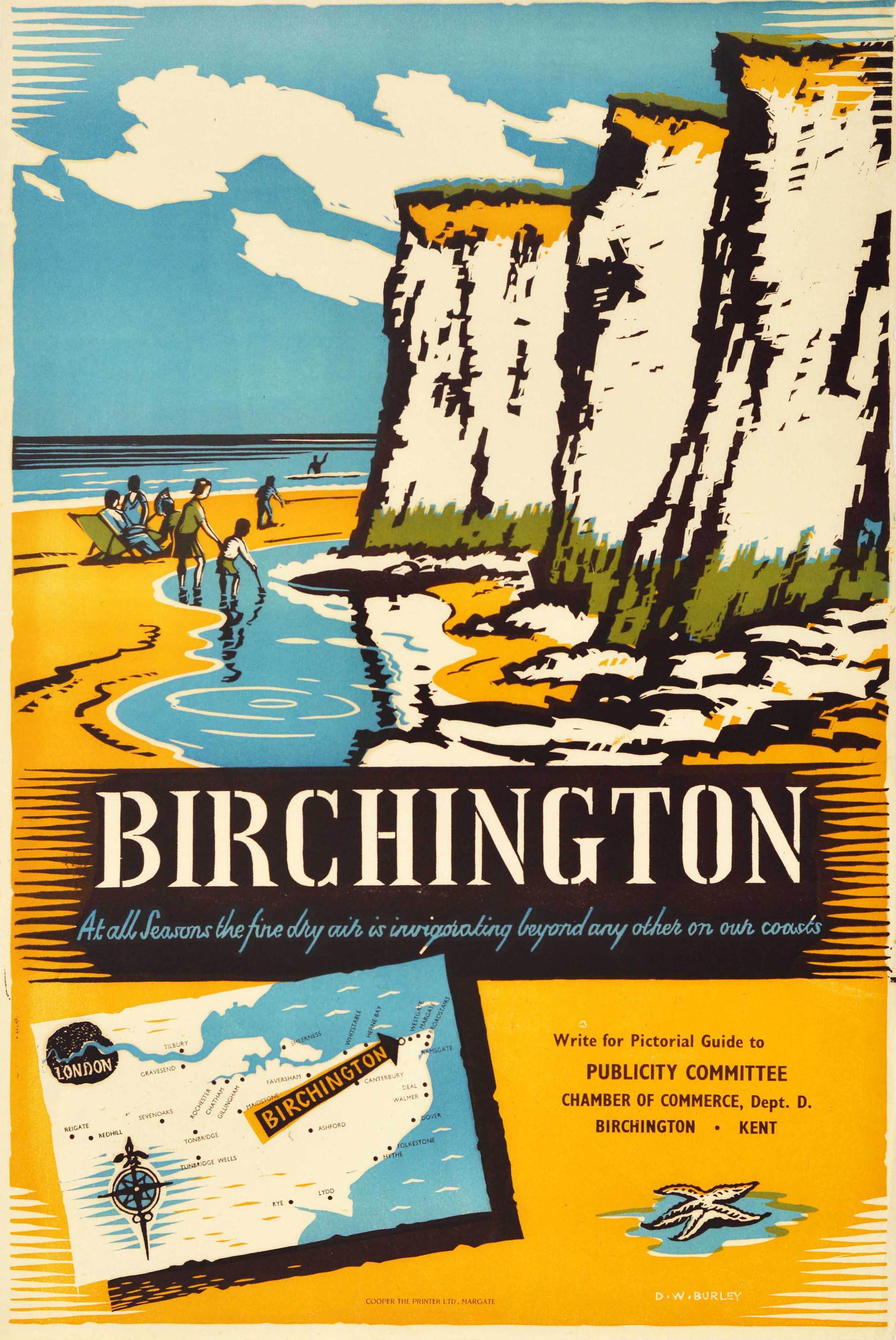 Unknown Print - Original Vintage Travel Poster Birchington Kent Beach Sea Wall England Design